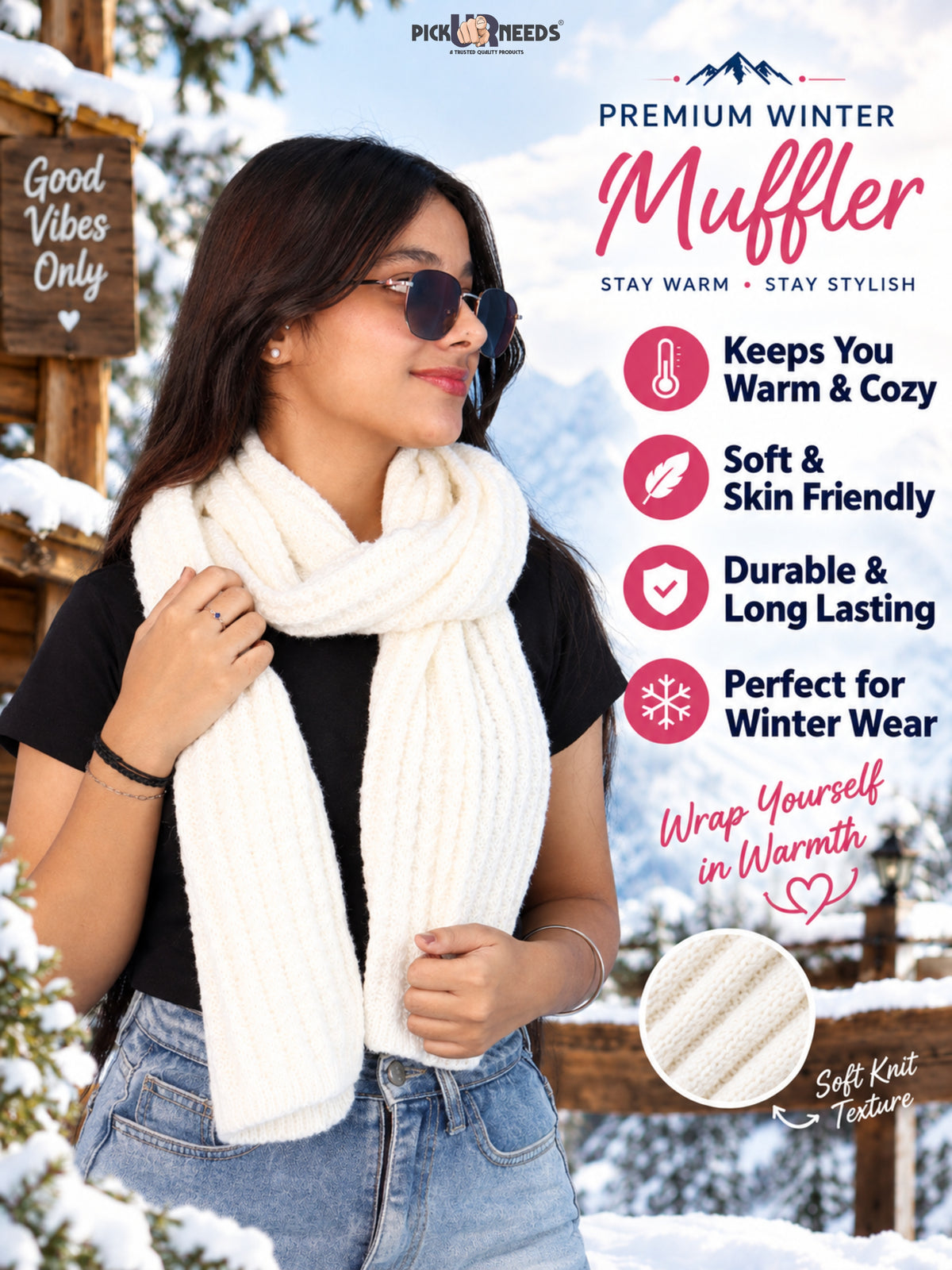 Pick Ur Needs Women Girls Premium Knitted Muffler Soft Cozy Winter Neck Scarf Long Warm Wrap Stylish Winter Accessory