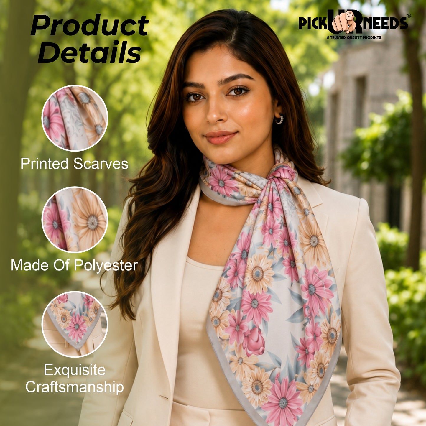 Pick Ur Needs Premium Summer Satin Silk Floral Printed Scarf for Womens & Girls Neck, Head, Shoulder Wrap Stole