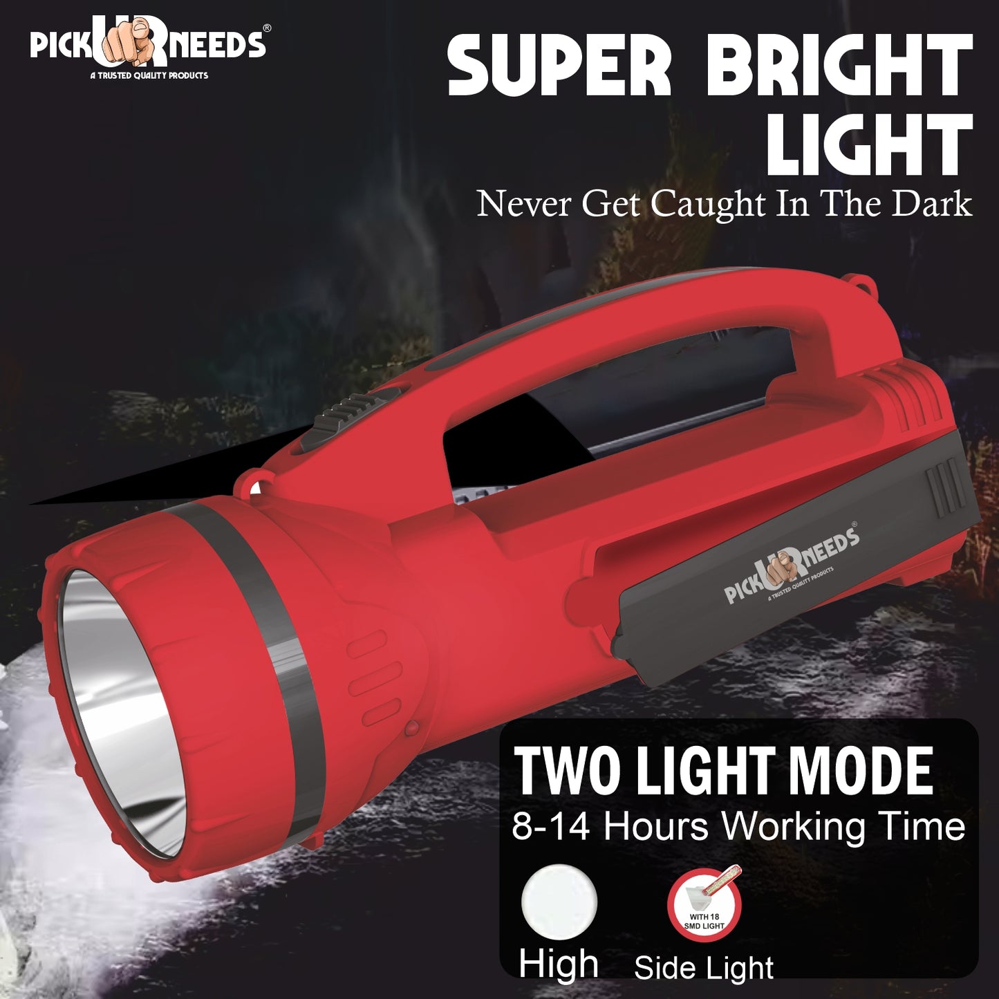 Pick Ur Needs 50W Long Range Rechargeable Search Laser with 1500mAh Battery, 18 SMD Bright 8 hrs Torch Emergency Light  (Yellow)