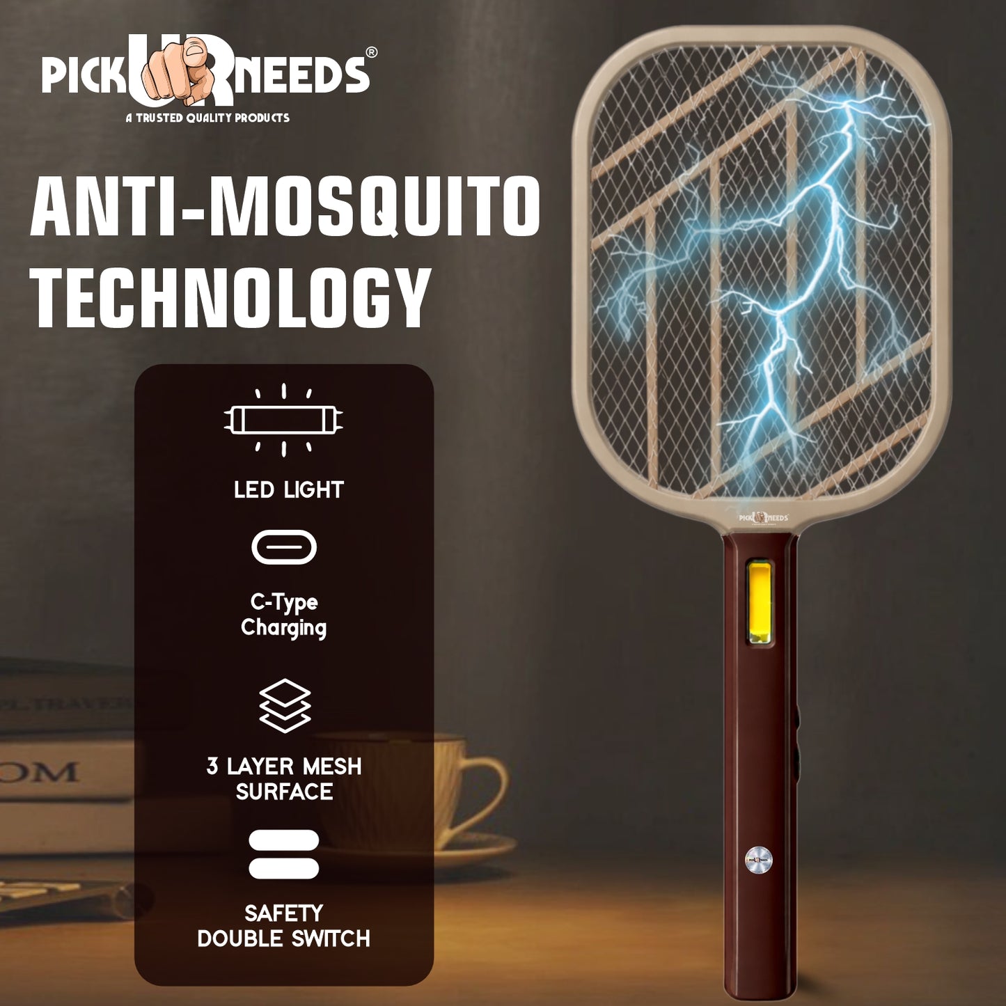 Pick Ur Needs Mosquito Bat/Racket Rechargeable Electric Insect Killer for Indoor Outdoor Use