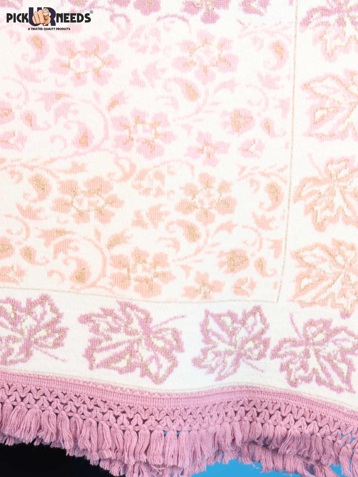 Pick Ur Needs Womens & Girls Winter Premium Shawl Floral Patterned Wool Blend Wrap with Decorative Border & Fringe Finish