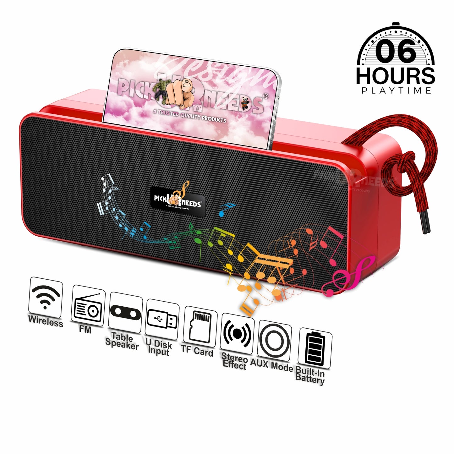 Pick Ur Needs Rechargeable Wireless 10W Bluetooth Speaker with 1800mAh Battery,FM Radio, AUX, TF Card, 6hrs Playtime