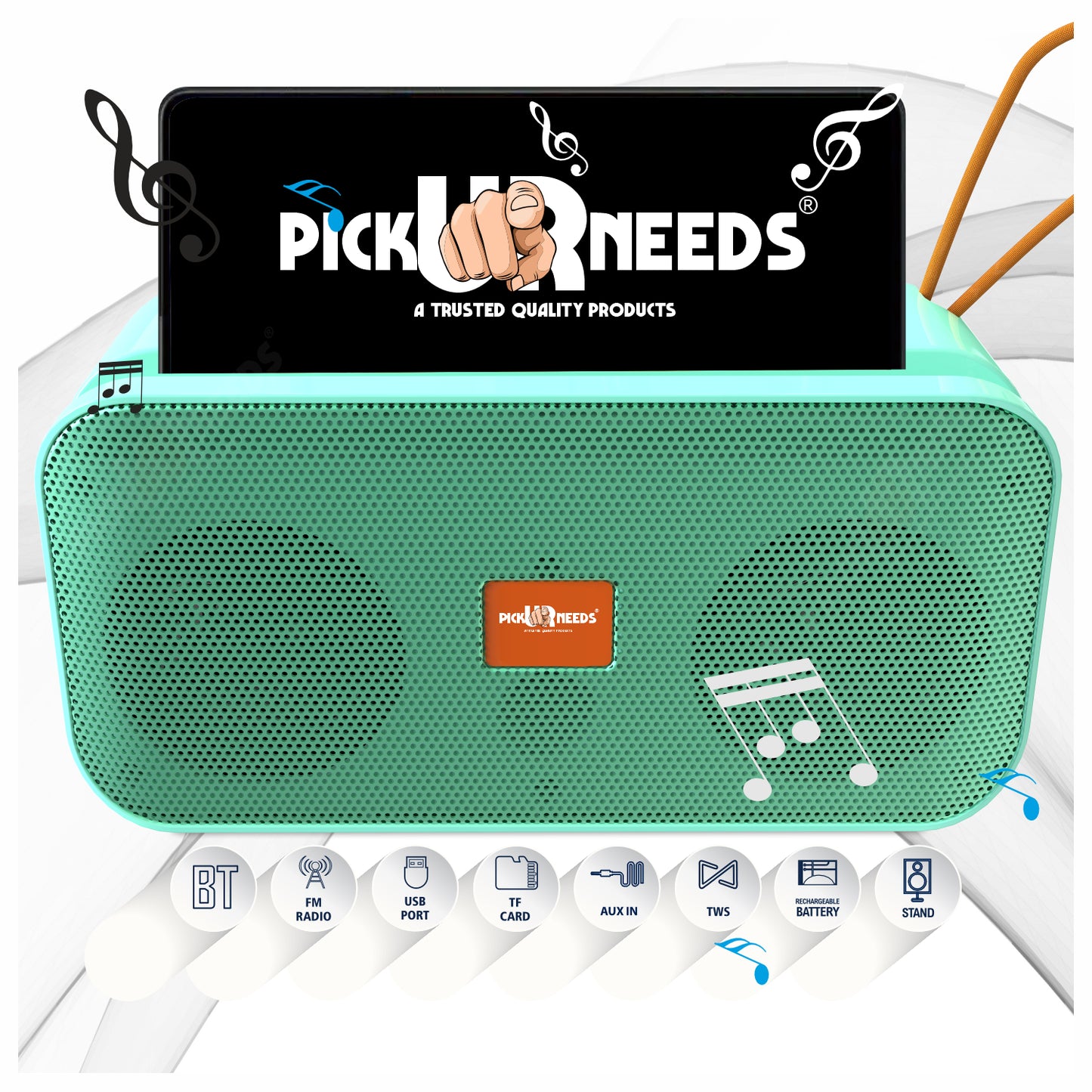 Pick Ur Needs 10W Portable Wireless Mini Bluetooth Speaker  1200mAh Battery  4H Playtime  Type-C, USB & TF Card Support