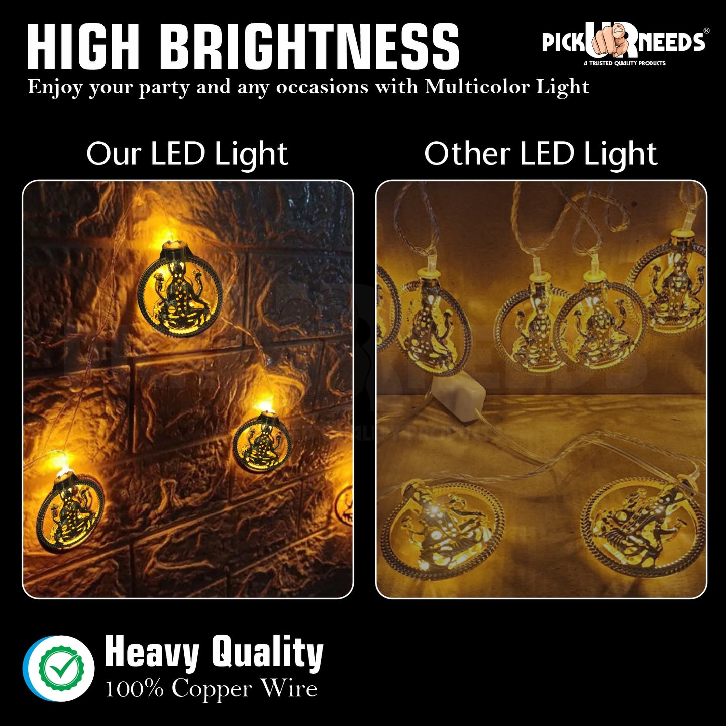 Pick Ur Needs Diwali String Lights Laxmi Ji Metal Hanging Lights, Warm White Round 3D Ceiling Lamp