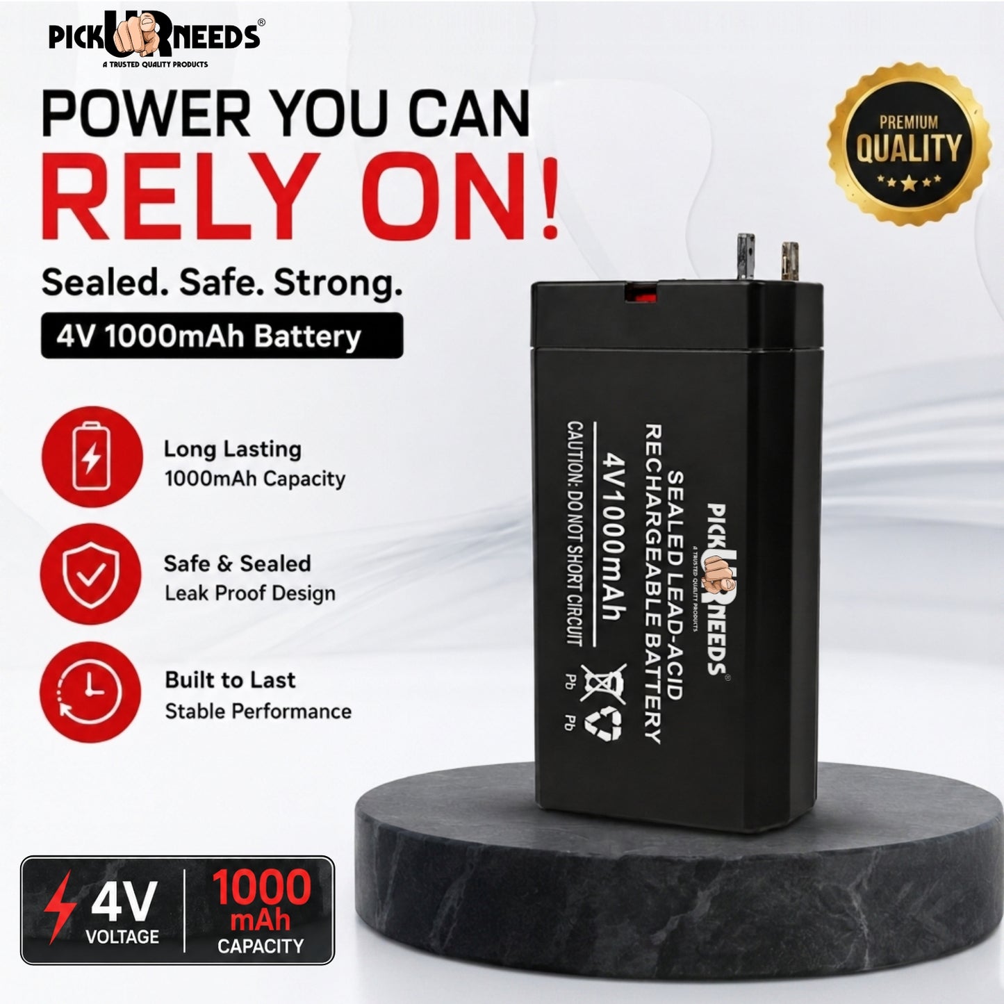 Pick Ur Needs Emergency Light Durable 4V 1000mAh Sealed Lead Acid Battery 4 hrs Lantern Emergency Light (Black)