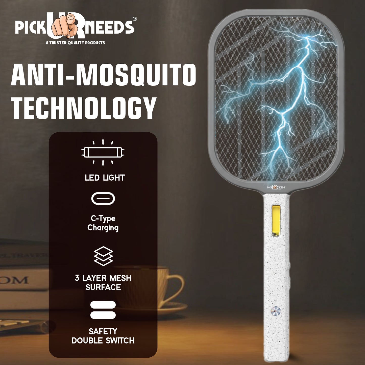 Pick Ur Needs Mosquito Bat/Racket Rechargeable Electric Insect Killer for Indoor Outdoor Use