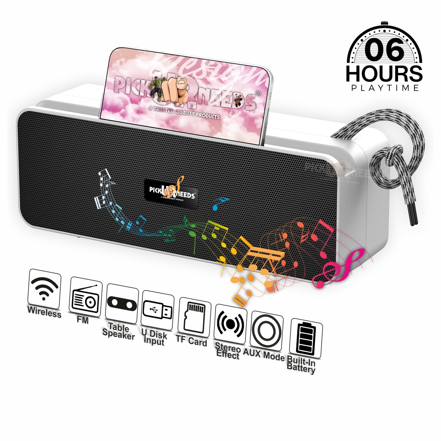 Pick Ur Needs Rechargeable Wireless 10W Bluetooth Speaker with 1800mAh Battery,FM Radio, AUX, TF Card, 6hrs Playtime