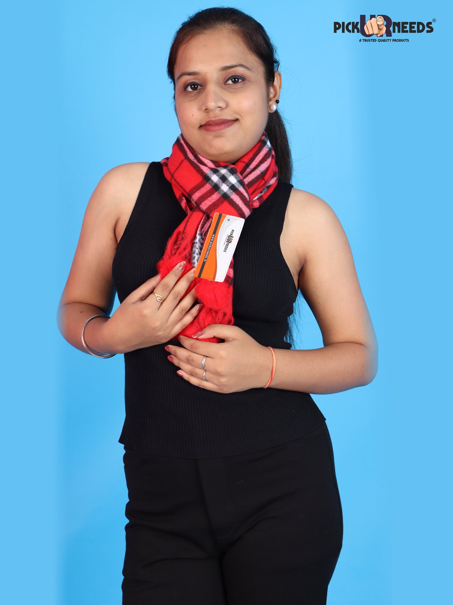 Pick Ur Needs Women’s Winter Scarf for Stylish & Comfortable Girls Wear Soft Warm Printed Muffler with Fringe & Pom Pom Detailing