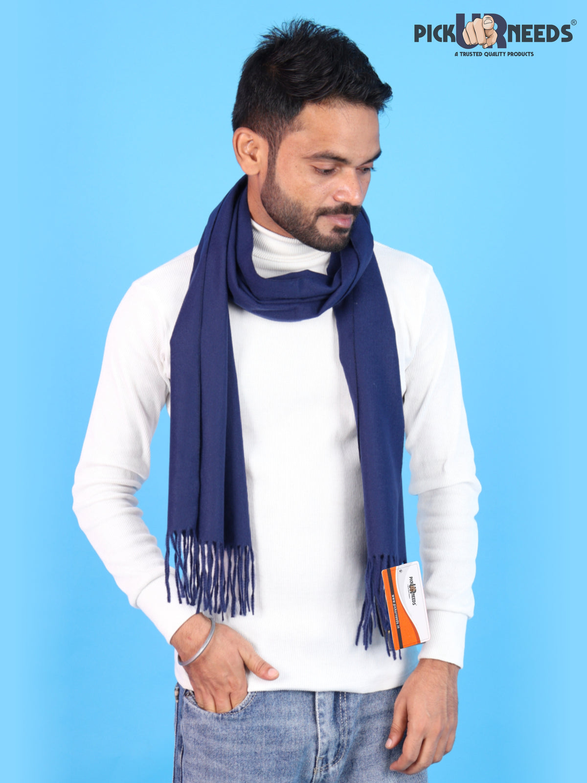 Pick Ur Needs Men’s Woolen Muffler Scarf Soft Warm Boys Winter Neck Wrap, Elegant Solid Style, Long Design with Decorative Fringes