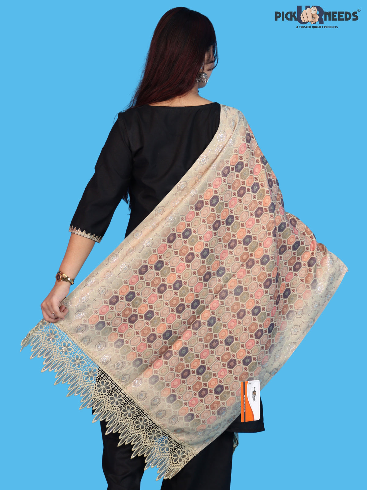 Pick Ur Needs Premium Stylish Womens & Girls Elegant Woolen Shawl Soft Warm Printed Stole with Lace Tassels