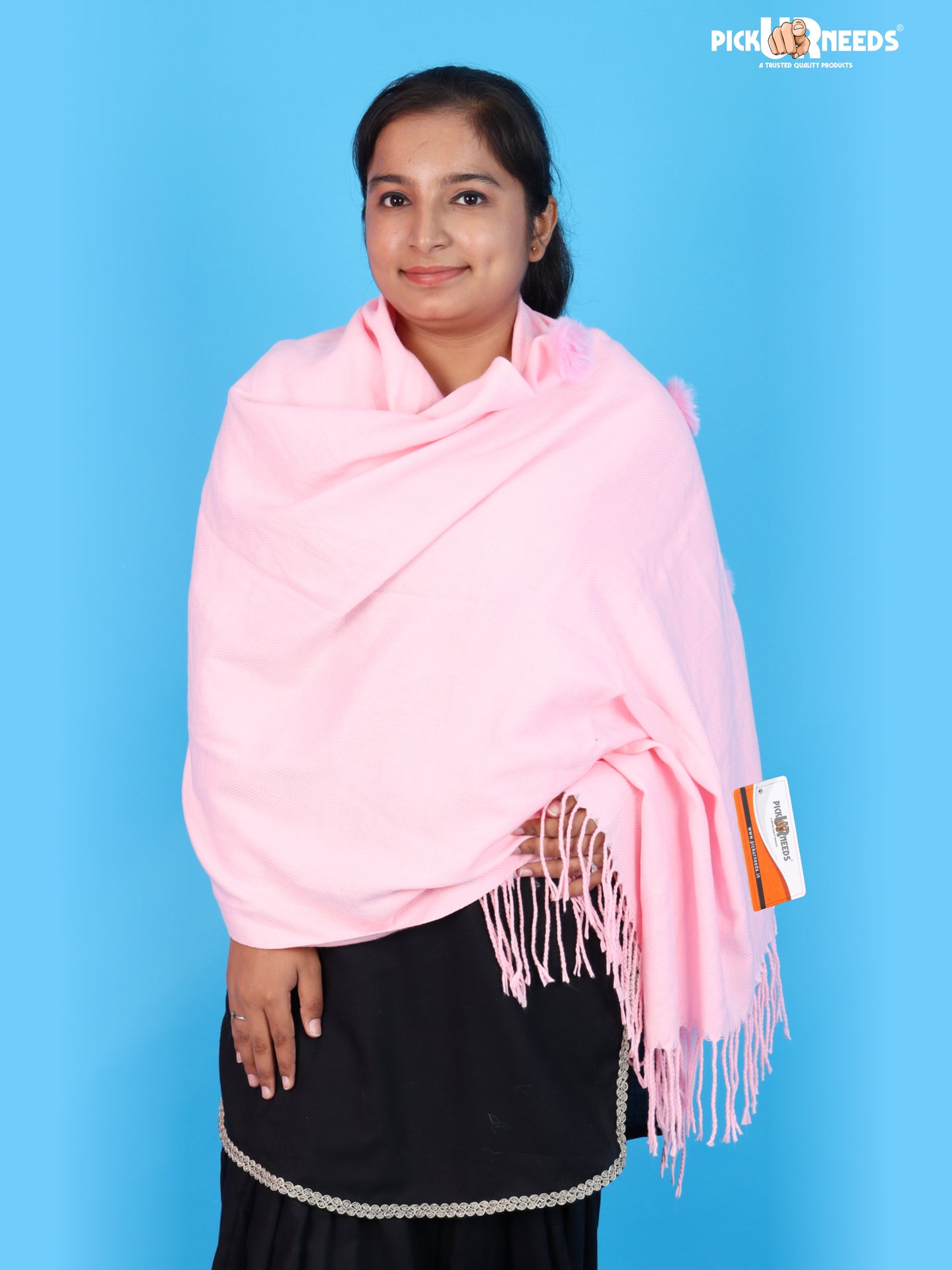 Pick Ur Needs Women Girls Winter Shawl with Pom Pom Detailing & Fringed Edges Lightweight Stole Fashion Wrap