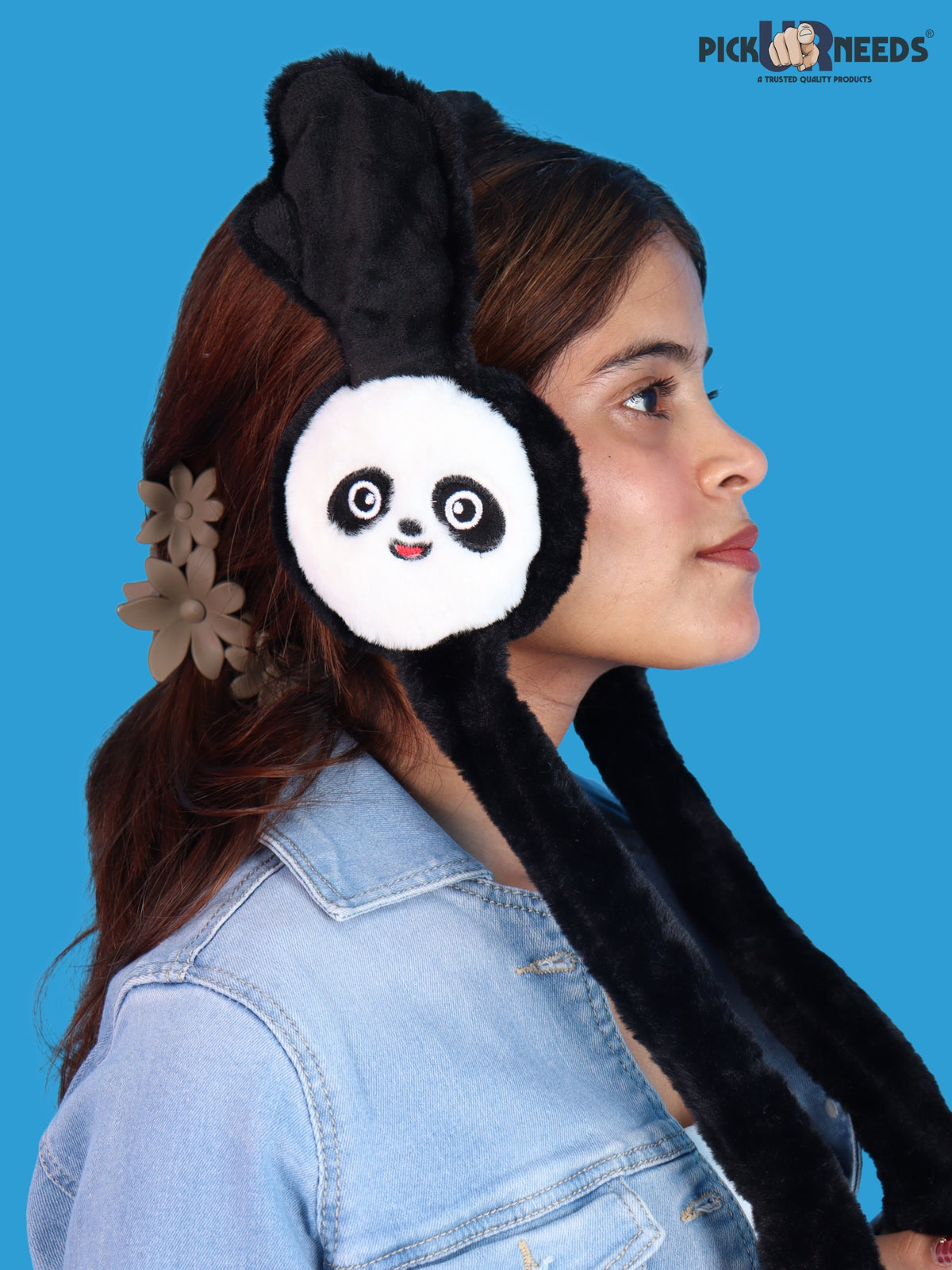 Pick Ur Needs Premium Panda Ear Muffs for Women & Girls, Soft Plush Winter Ear Warmers with Cute Animal Design, Adjustable Fit