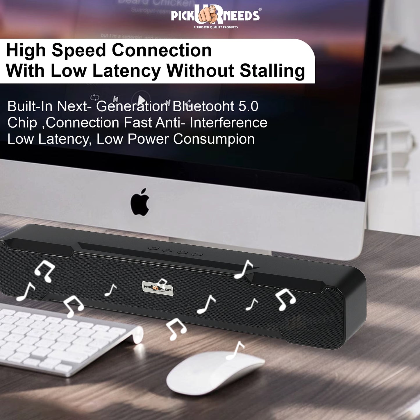 Pick Ur Needs Portable Bluetooth Wireless Soundbar Party Speaker 10W, Heavy Bass, TWS, 5H Playtime, Multi-Connectivity (USB/SD/FM/AUX)
