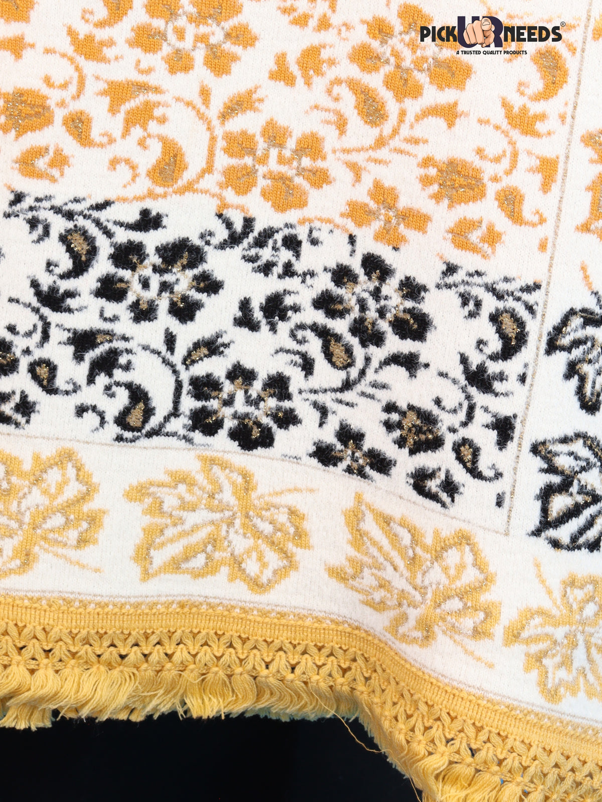 Pick Ur Needs Womens & Girls Winter Premium Shawl Floral Patterned Wool Blend Wrap with Decorative Border & Fringe Finish