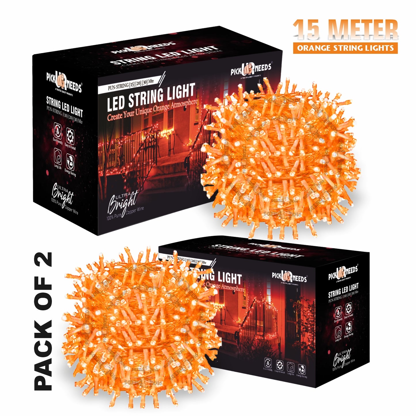 Pick Ur Needs 40 LEDs 15 m Orange Steady String Rice Lights