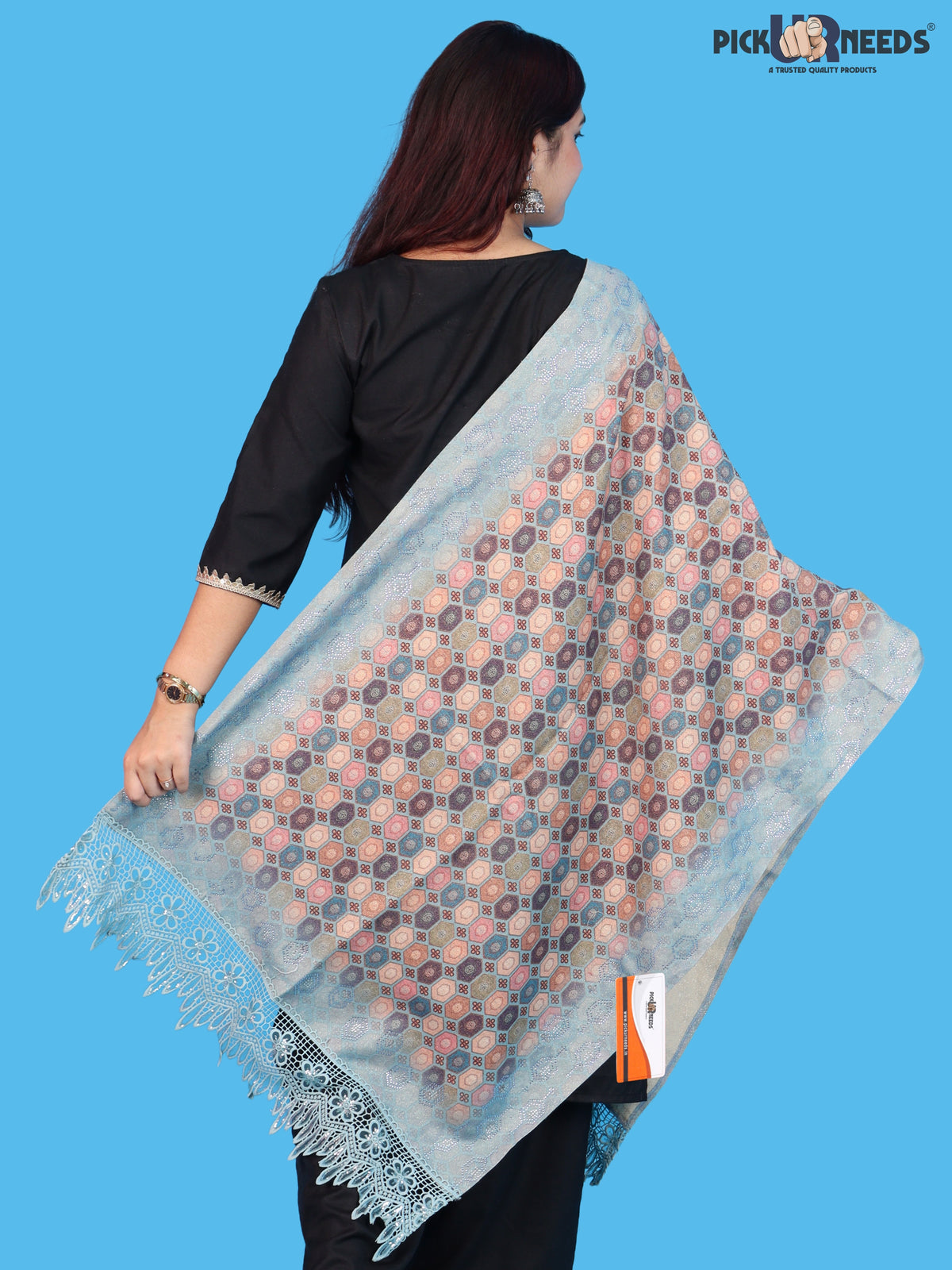 Pick Ur Needs Premium Stylish Womens & Girls Elegant Woolen Shawl Soft Warm Printed Stole with Lace Tassels