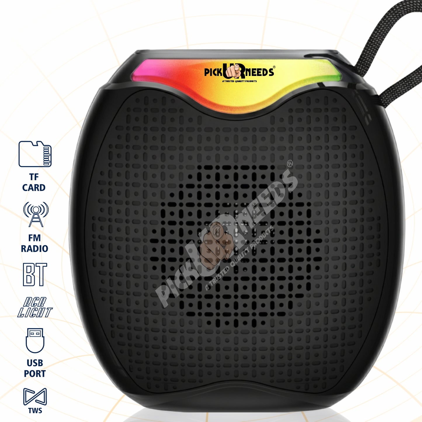 Pick Ur Needs 12W Portable Wireless Bluetooth Speaker with RGB Lights, 800mAh Battery, TWS, FM Radio, TF Card, USB 10m Wireless Transmission