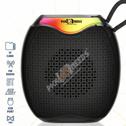 Pick Ur Needs 12W Portable Wireless Bluetooth Speaker with RGB Lights, 800mAh Battery, TWS, FM Radio, TF Card, USB 10m Wireless Transmission