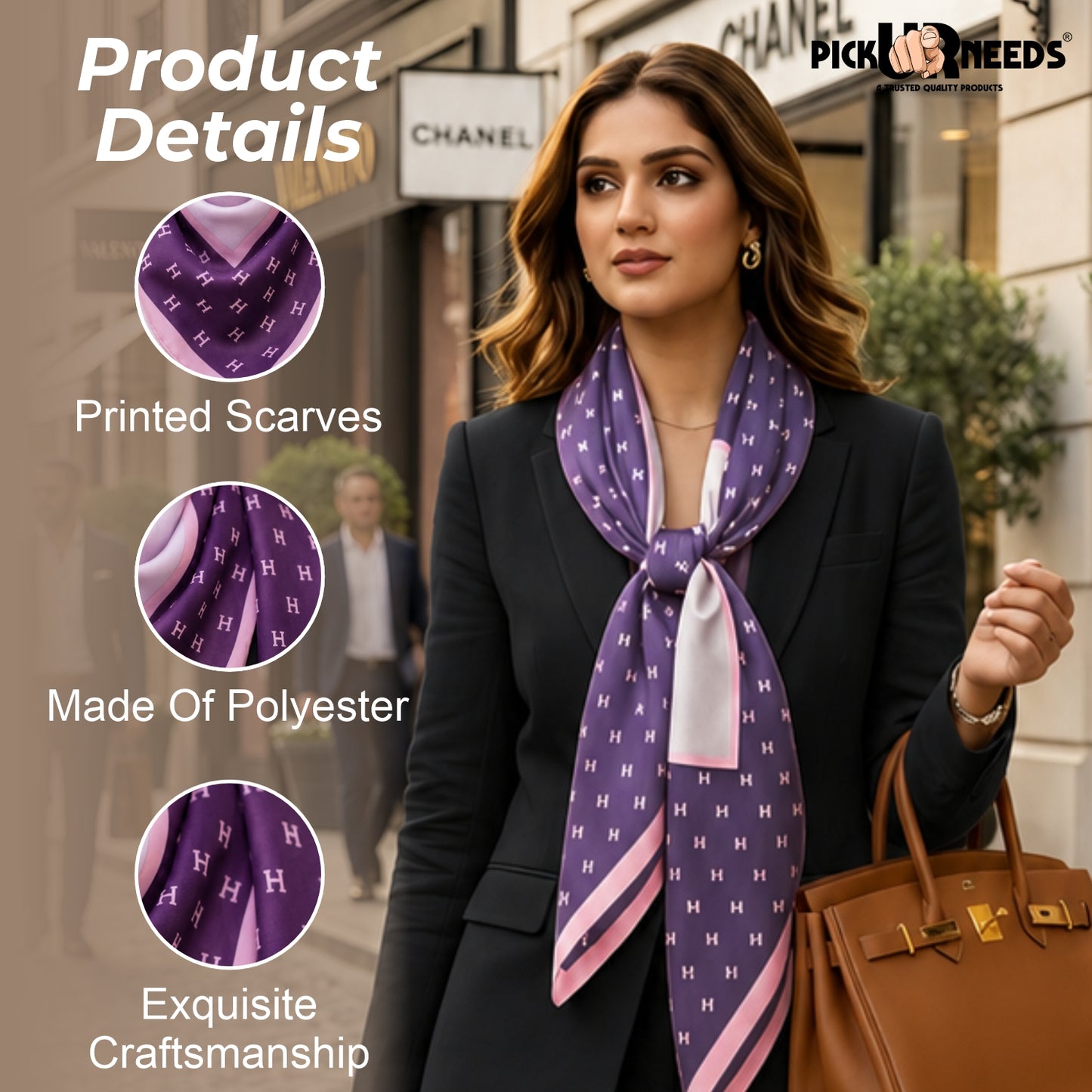 Pick Ur Needs Elegant Womens Premium Printed Satin Silk Feel Square Neck & Head Girls Scarf