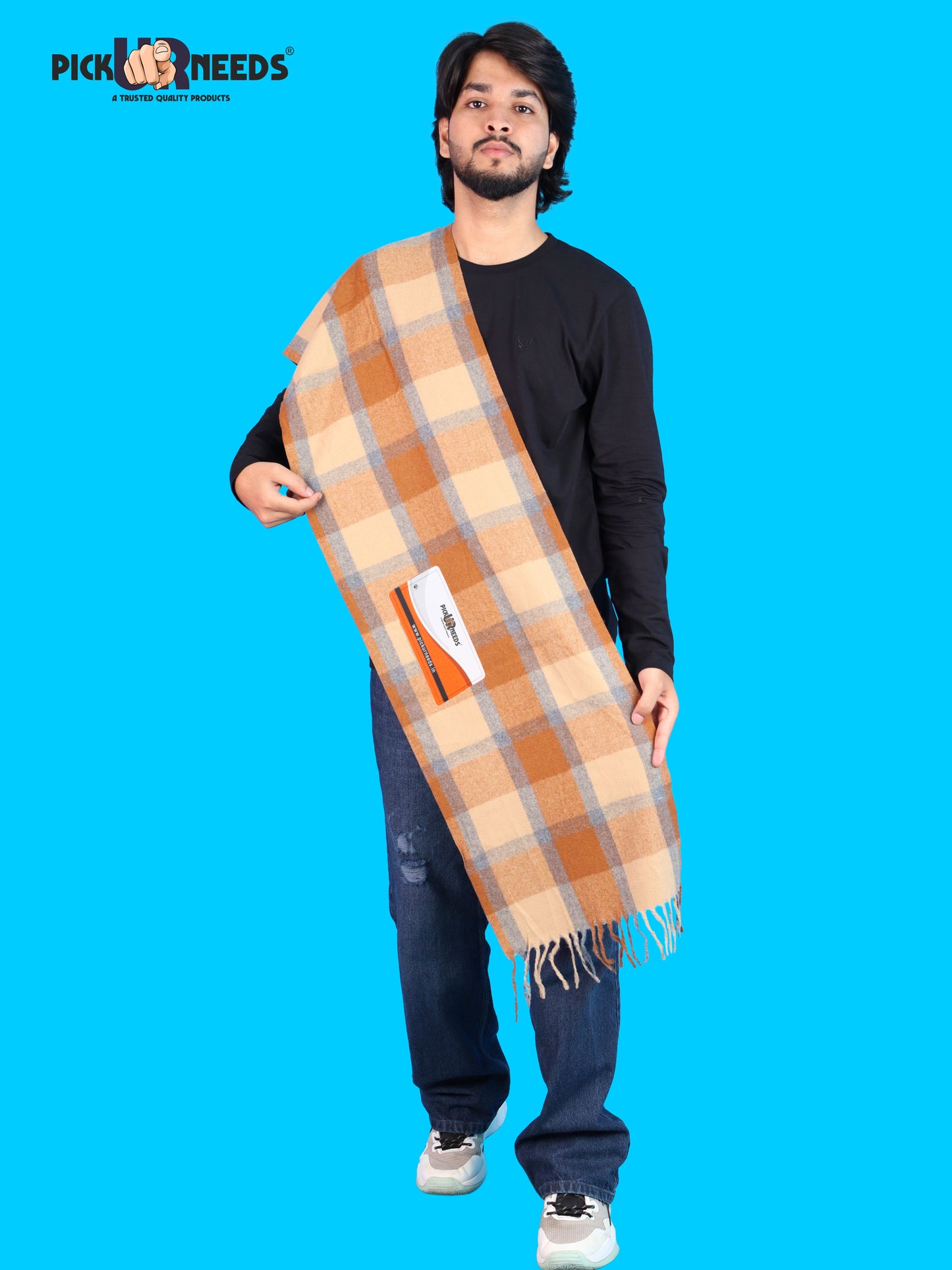 Pick Ur Needs Men’s Winter Muffler Shawl Soft Warm Checkered Scarf with Fringes  Stylish Neck Wrap for Men & Boys  Winter Wear Accessory