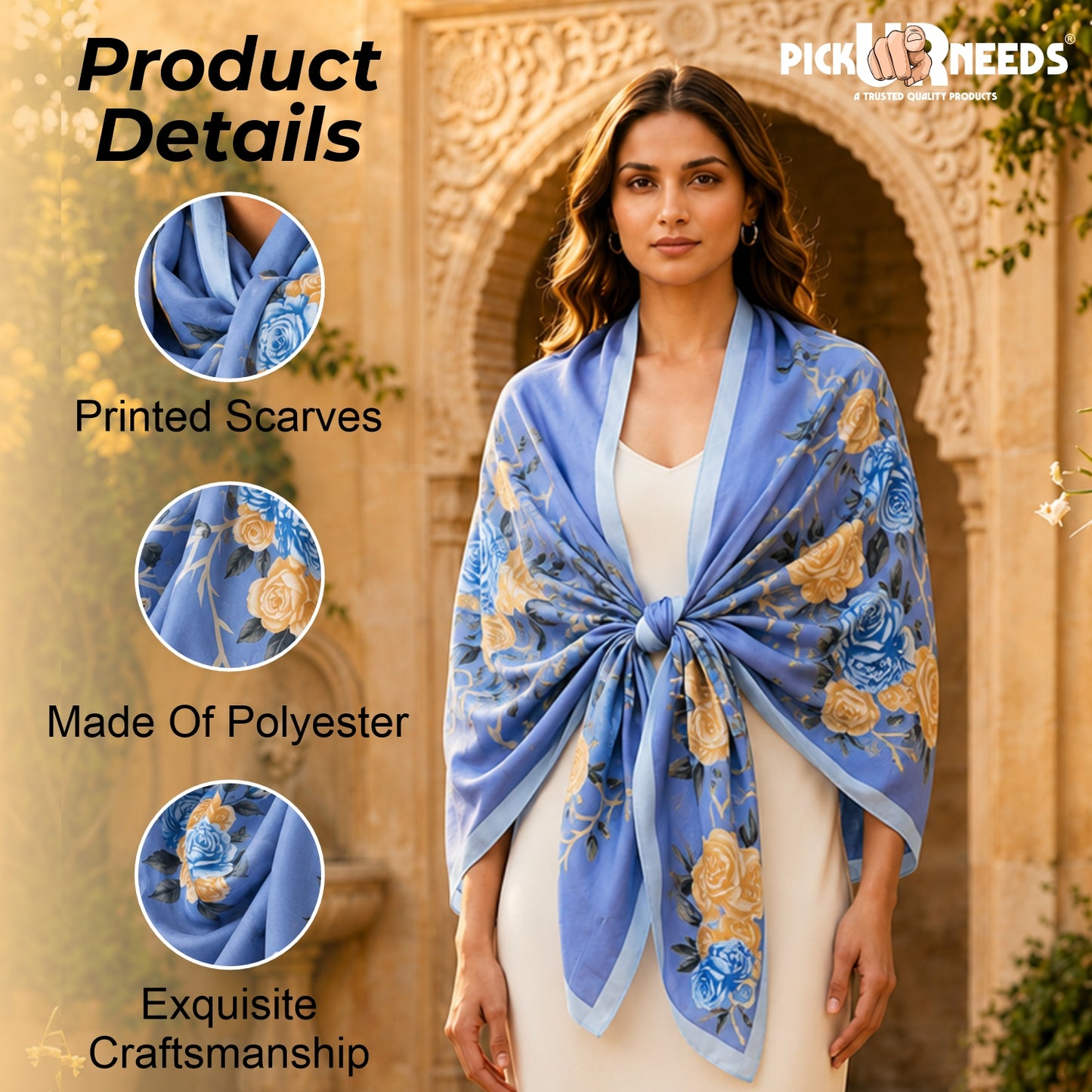 Pick Ur Needs Summer Silk Floral Printed Scarf for Womens & Girls Elegant Neck, Head & Shoulder Wrap Soft Lightweight Fashion Stole