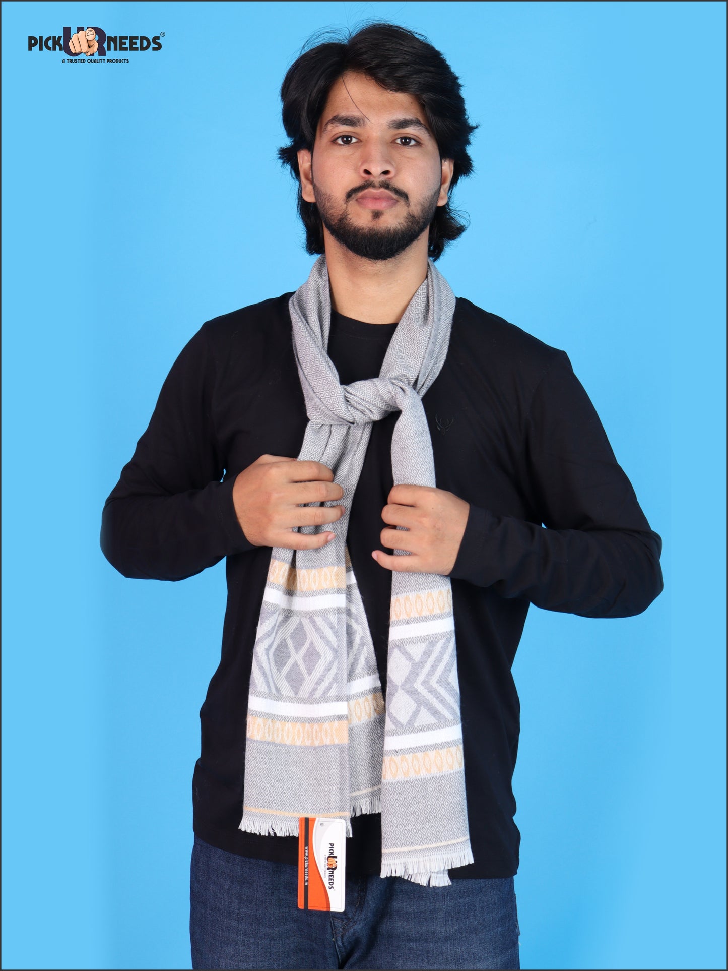 Pick Ur Needs Kullu Muffler for Men & Boys Traditional Woolen Winter Scarf with Elegant Woven Pattern & Fringed Ends Soft Warm Stole for Men