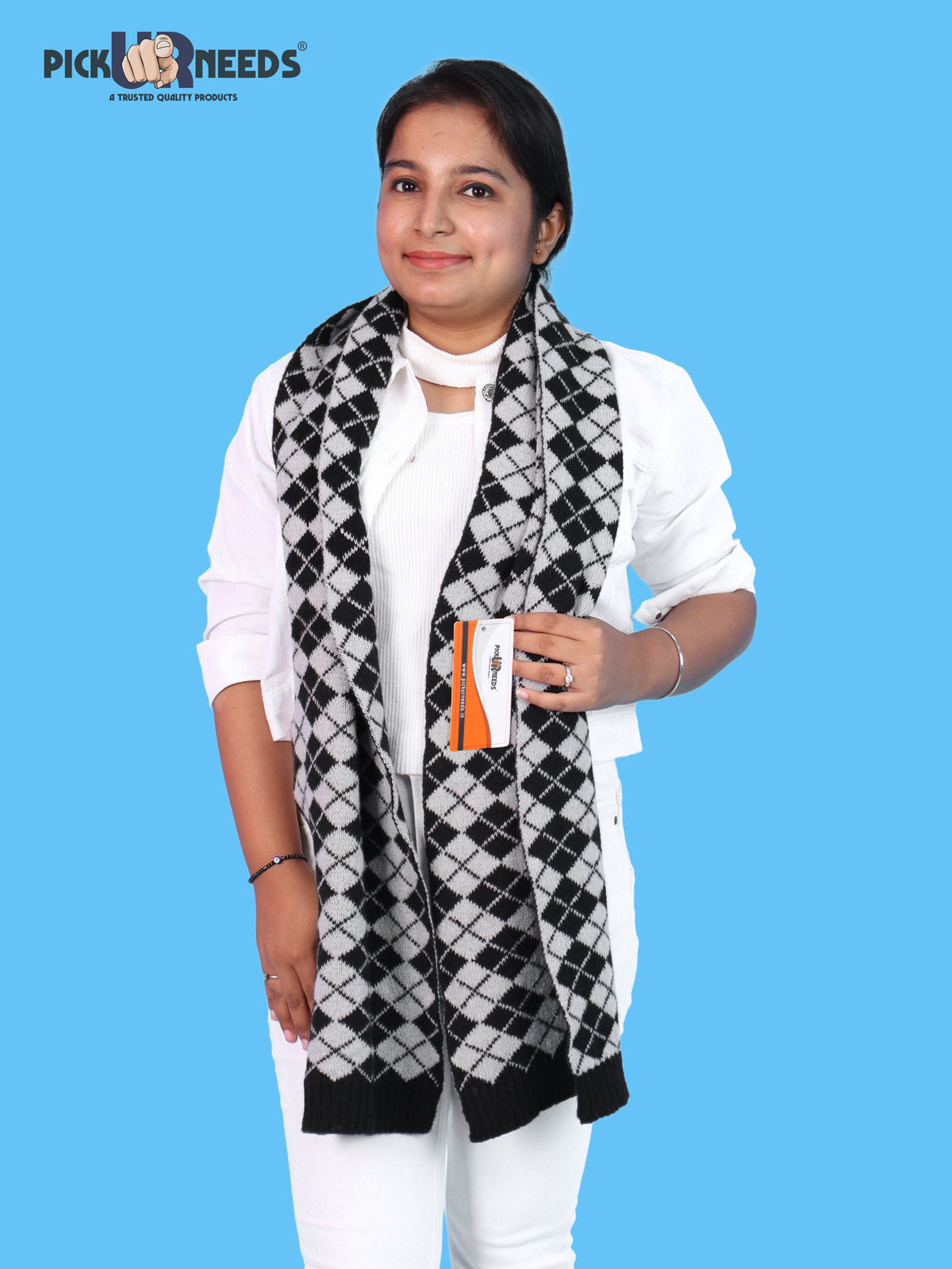 Pick Ur Needs Classic Checkered Woolen Scarf for Winter Warm Muffler Soft, Cozy & Stylish Cold Weather Wrap For Women
