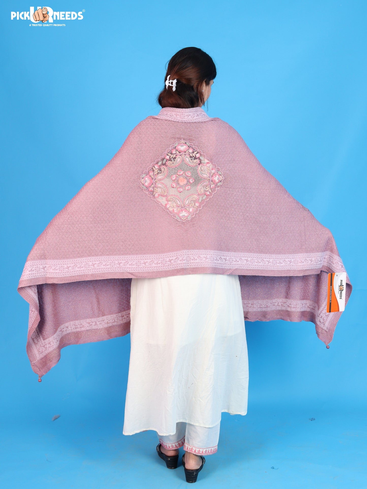 Pick Ur Needs Women’s Winter Shawl with Elegant Floral Pattern & Decorative Border Soft Warm Fashion Wrap for Women & Girls