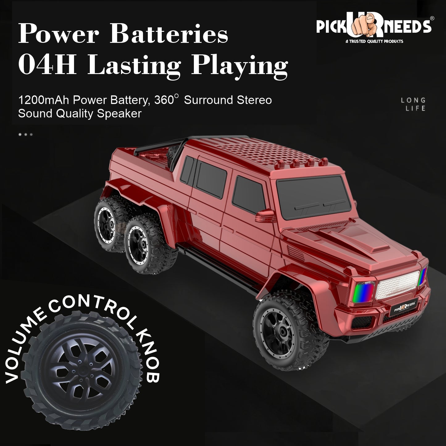 Pick Ur Needs Wireless Car Rechargeable RGB Bluetooth Speaker 12W Beat Sync Lightshow 1200mAh Battery | USB/TF/AUX/FM