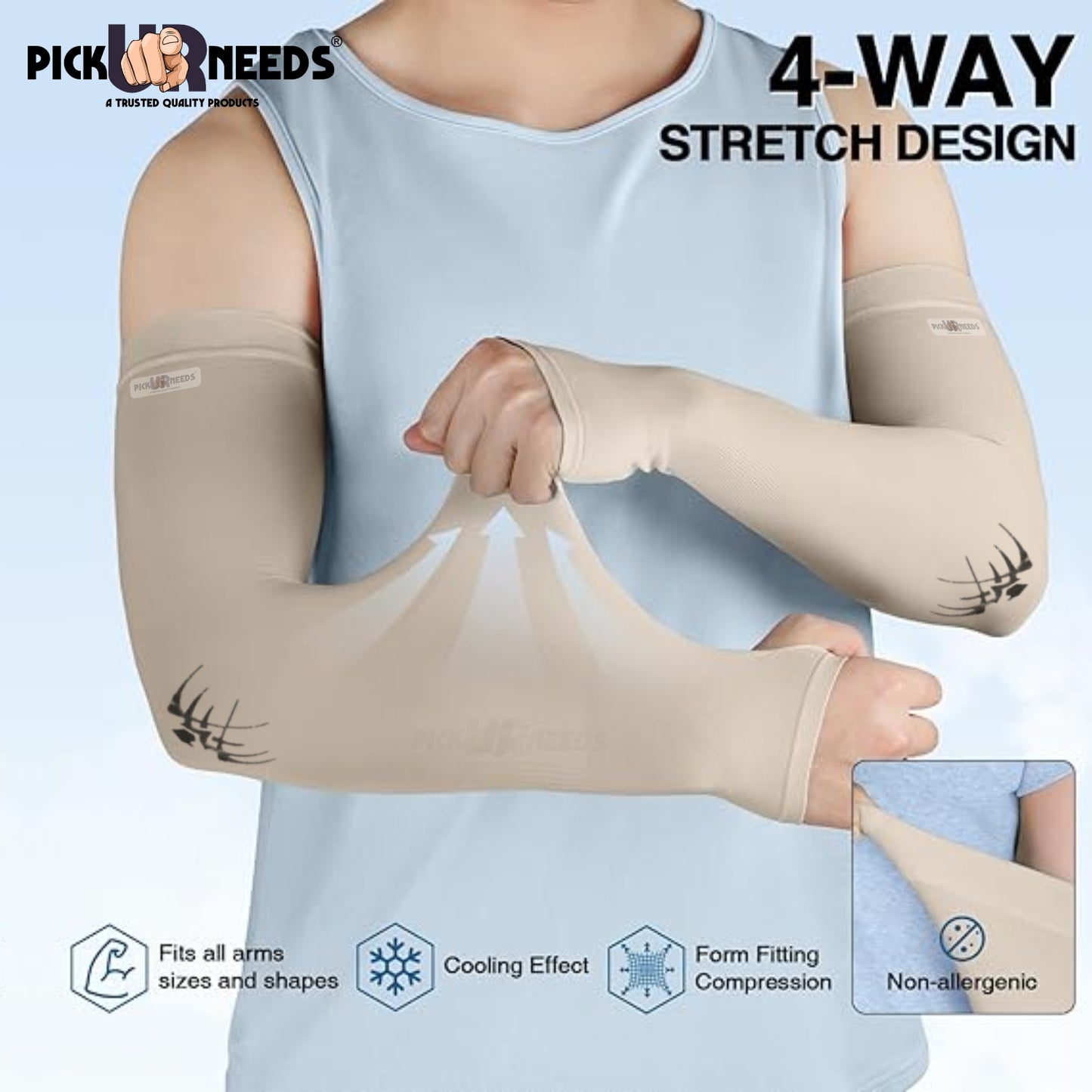 Pick Ur Needs UV Protection Arm Sleeves with Thumb Holes, Nylon Sun Protection Hand Cover for Running and Cycling, Unisex