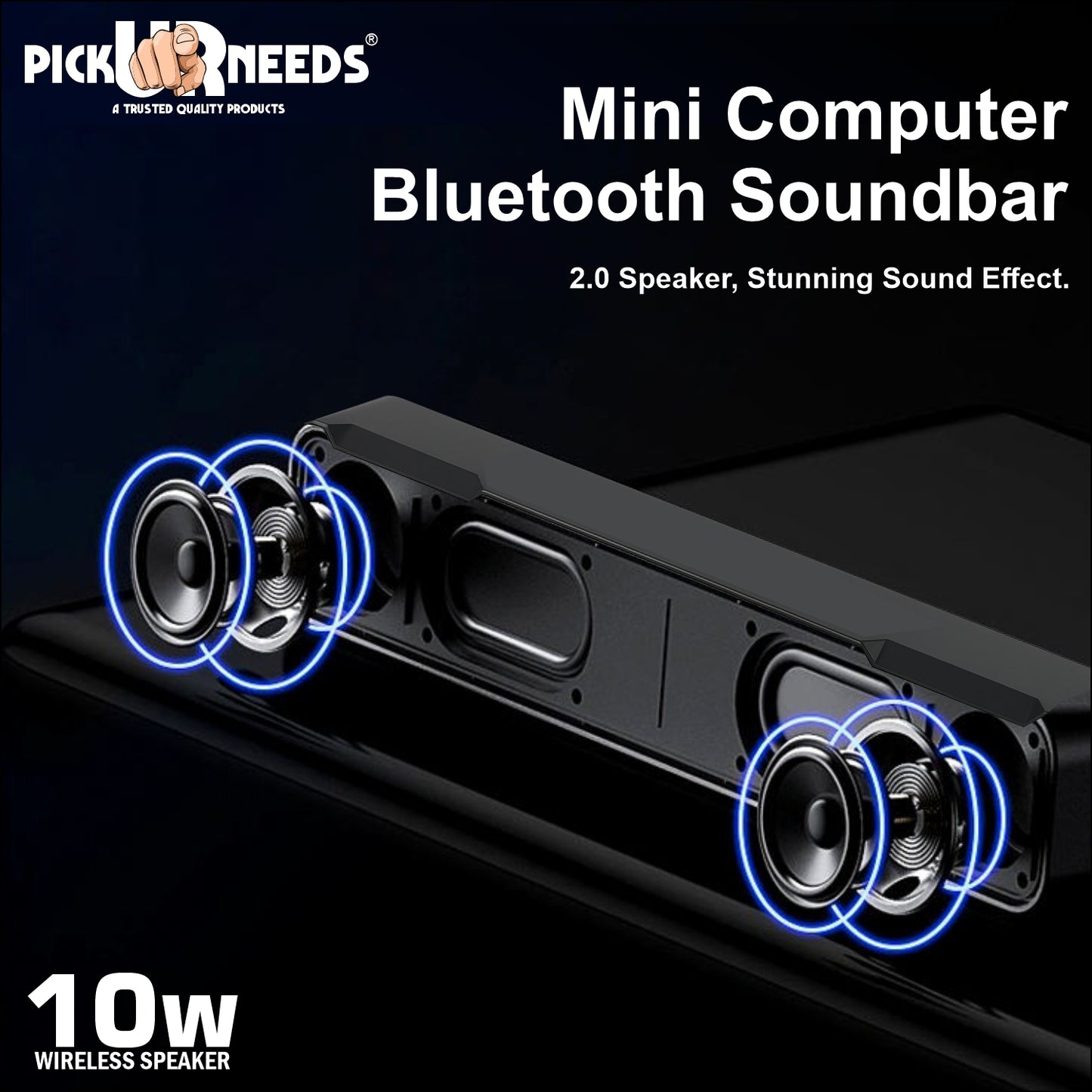 Pick Ur Needs 10W Portable Rechargeable Bluetooth Speaker with 1200mAh Battery – 4 Hours Playtime, Fm Radio/AUX/USB/TF Card Support, Wireless Soundbar