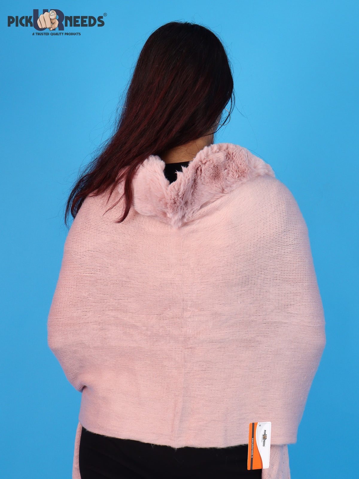Pick Ur Needs Womens Faux Fur Collar Shrug with Pom Pom Tie Shawl Elegant Fringed Winter Wrap for Women & Girls