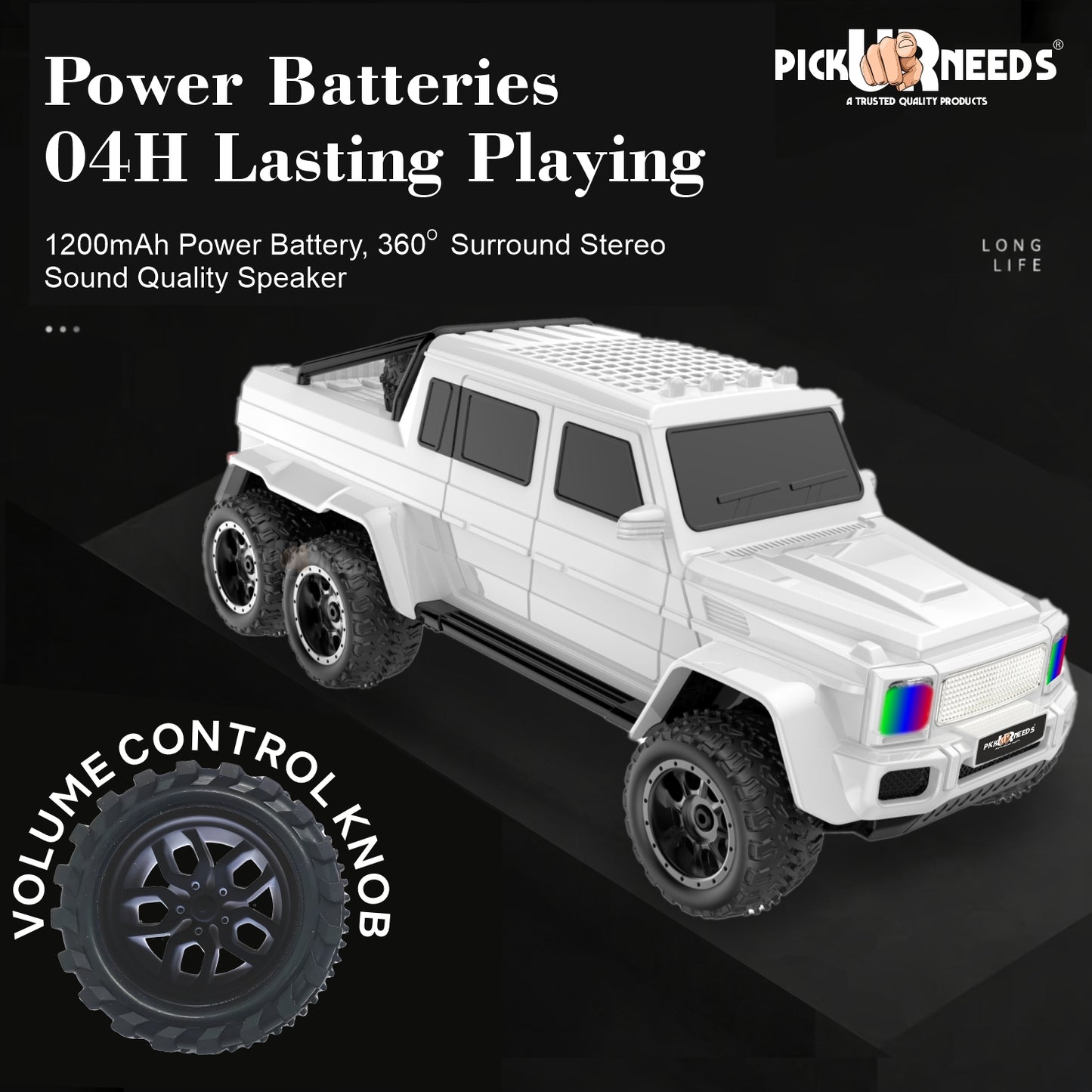 Pick Ur Needs Wireless Car Rechargeable RGB Bluetooth Speaker 12W Beat Sync Lightshow 1200mAh Battery | USB/TF/AUX/FM
