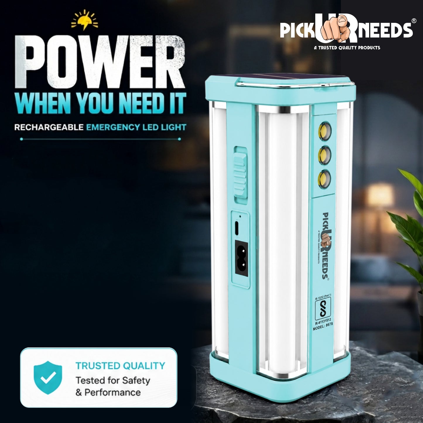 Pick Ur Needs Solar Home Rechargeable Emergency LED Lantern Light 360 Degree Floor Lamp 4 Side Tube Lights