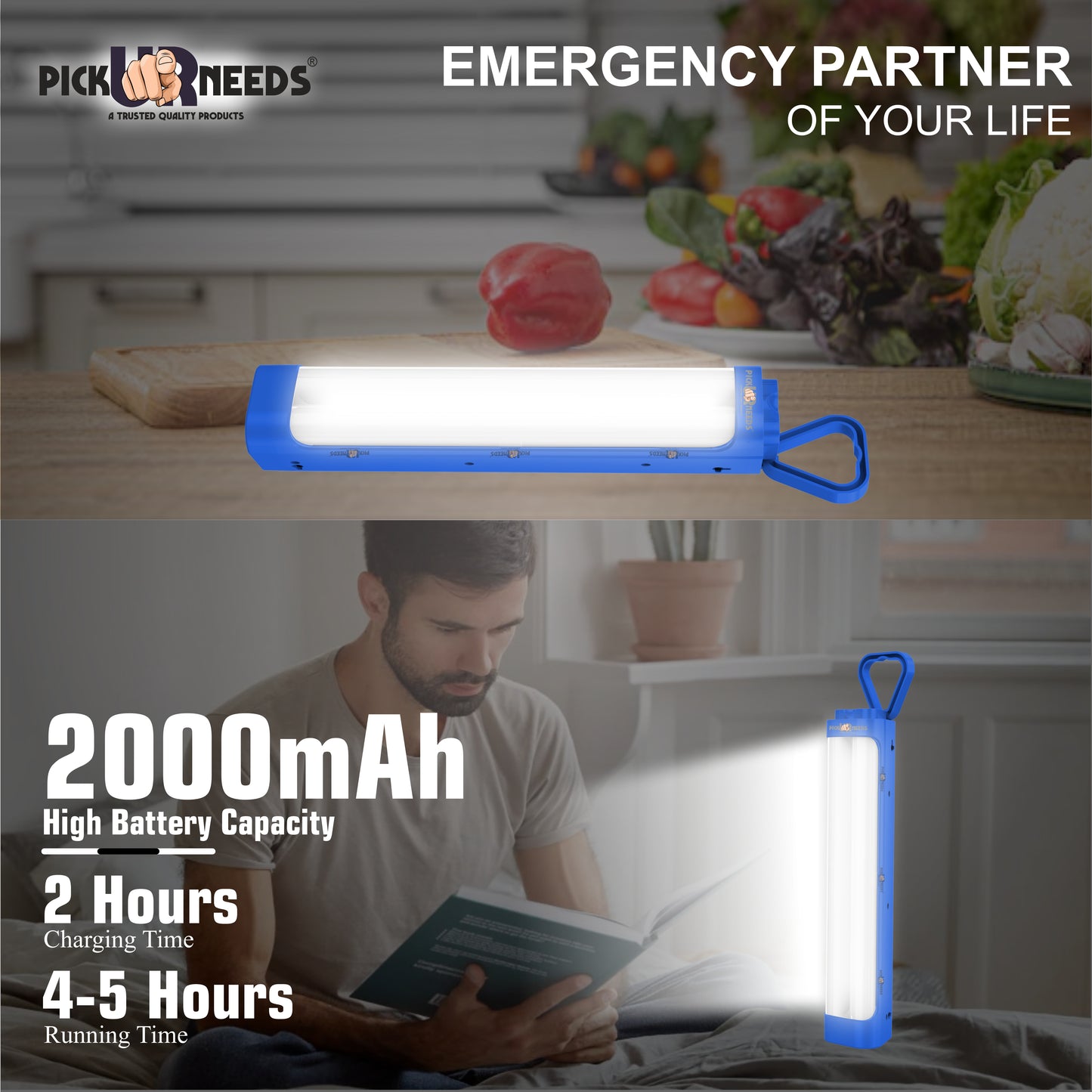 Pick Ur Needs Chargeable Emergency Light With Touch Sensor On / Off 2 High Brightness LED Tube 5 hrs Lantern Emergency Light