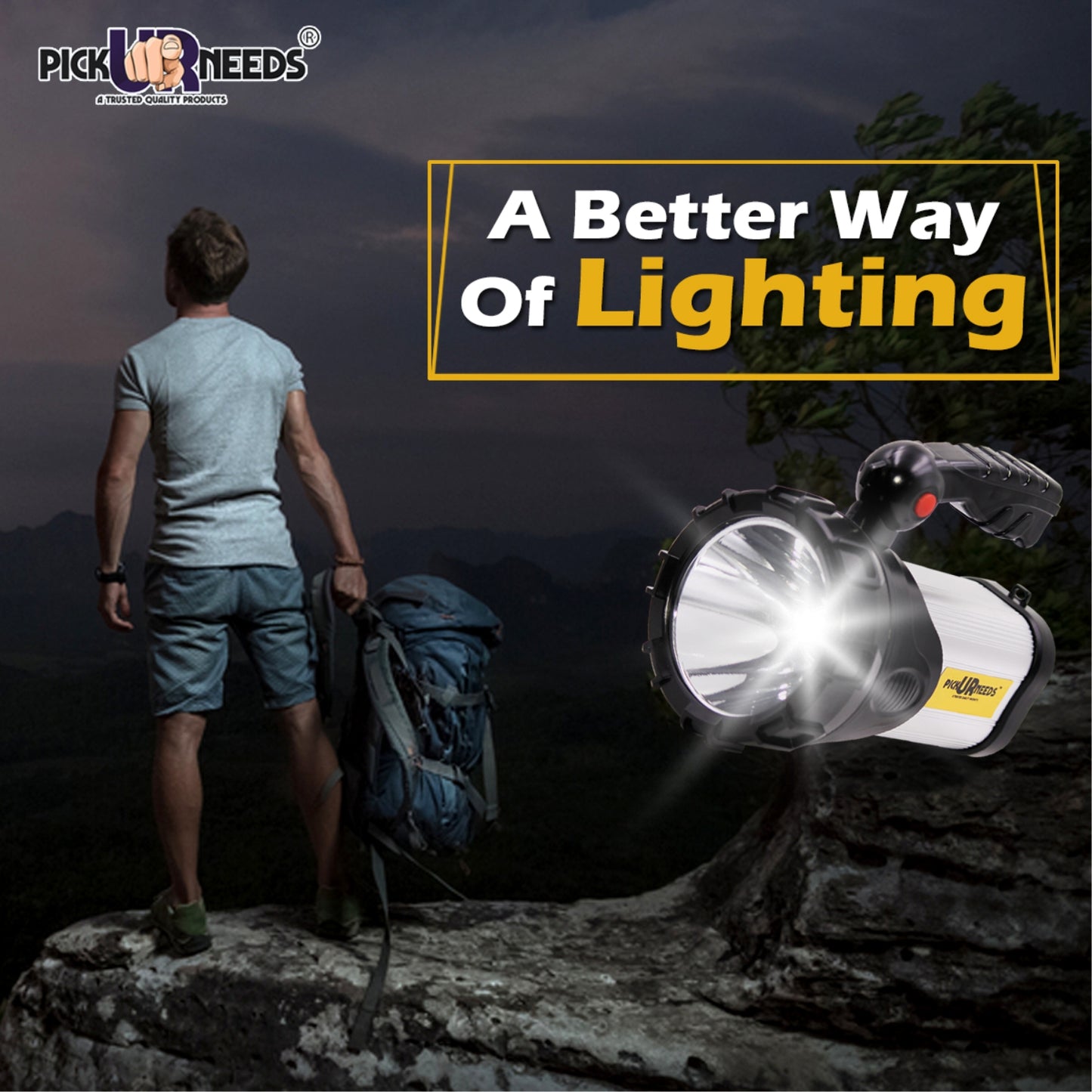 Pick Ur Needs 250W Kissan Long Range Rechargeable Emergency Search Torch | High Power LED Spotlight | 4500mAh Lithium Battery | Handheld Torch with Charger