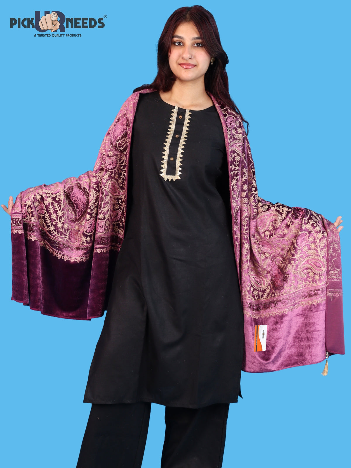 Pick Ur Needs Premium Winter Shawl for Women Ultra Soft & Cozy Warm Velvet Fabric with Rich Traditional Floral Design For Girls