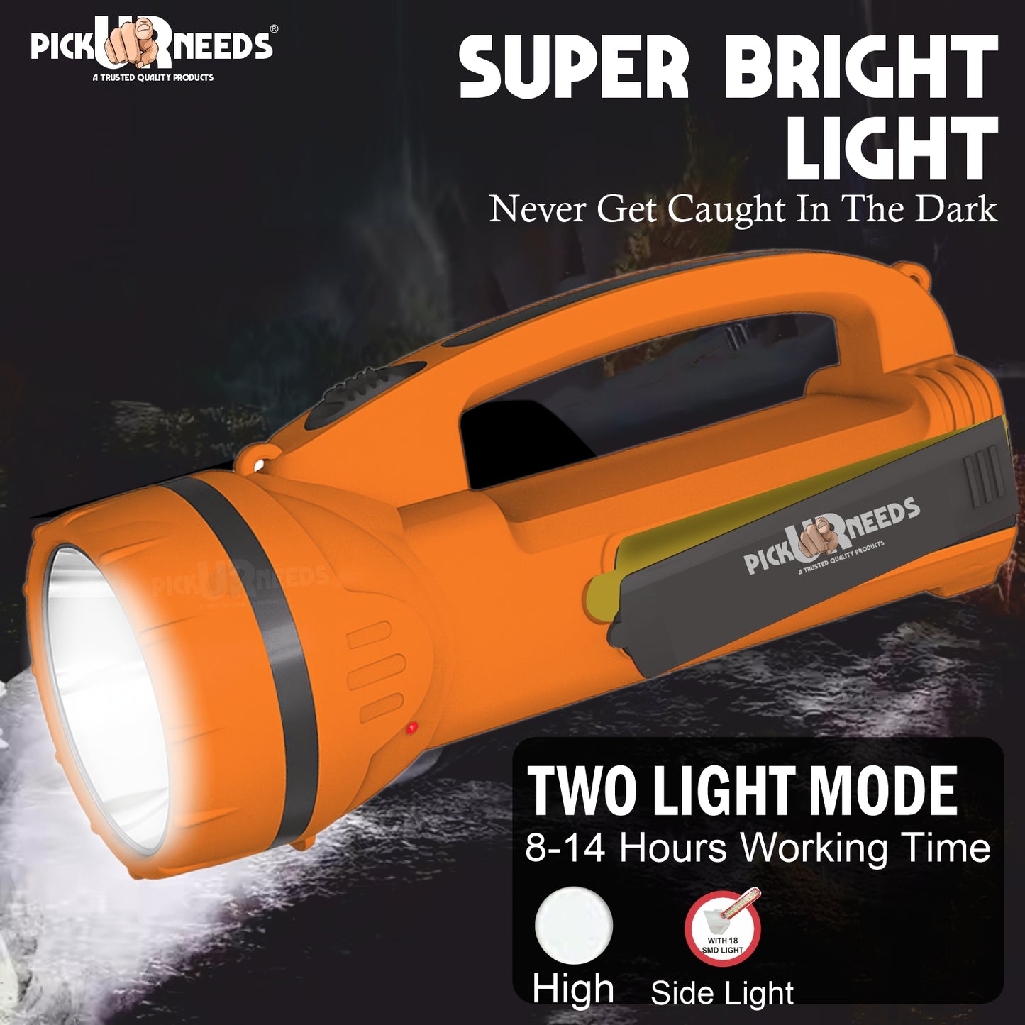 Pick Ur Needs 50W Long Range Rechargeable Search Laser with 1500mAh Battery, 18 SMD Bright 8 hrs Torch Emergency Light  (Yellow)