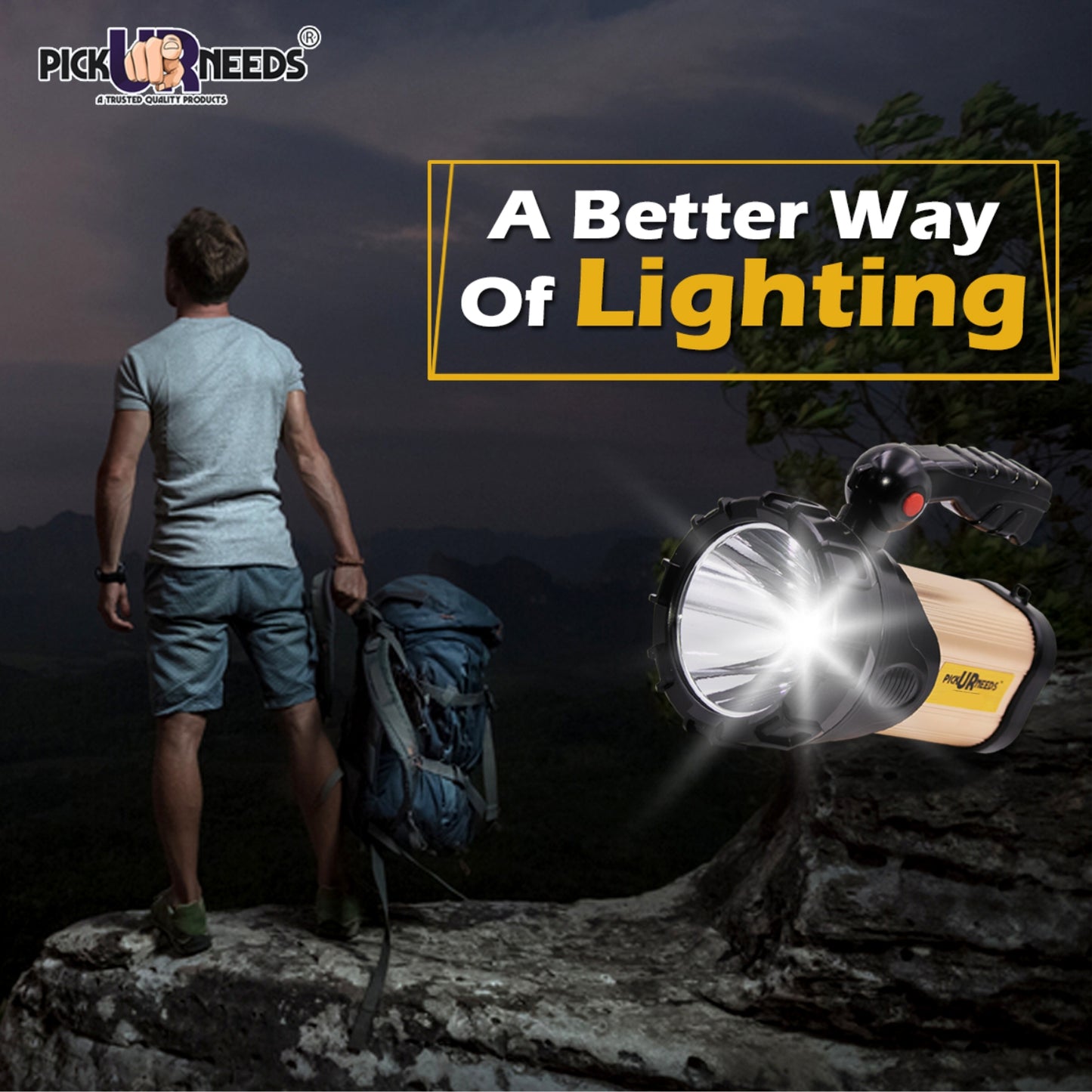 Pick Ur Needs 250W Kissan Long Range Rechargeable Emergency Search Torch | High Power LED Spotlight | 4500mAh Lithium Battery | Handheld Torch with Charger