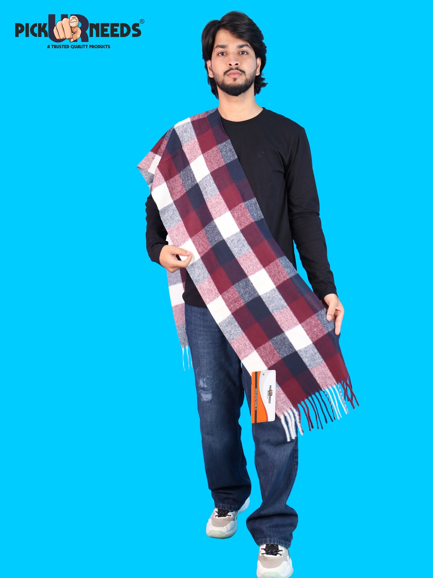 Pick Ur Needs Men’s Winter Muffler Shawl Soft Warm Checkered Scarf with Fringes  Stylish Neck Wrap for Men & Boys  Winter Wear Accessory