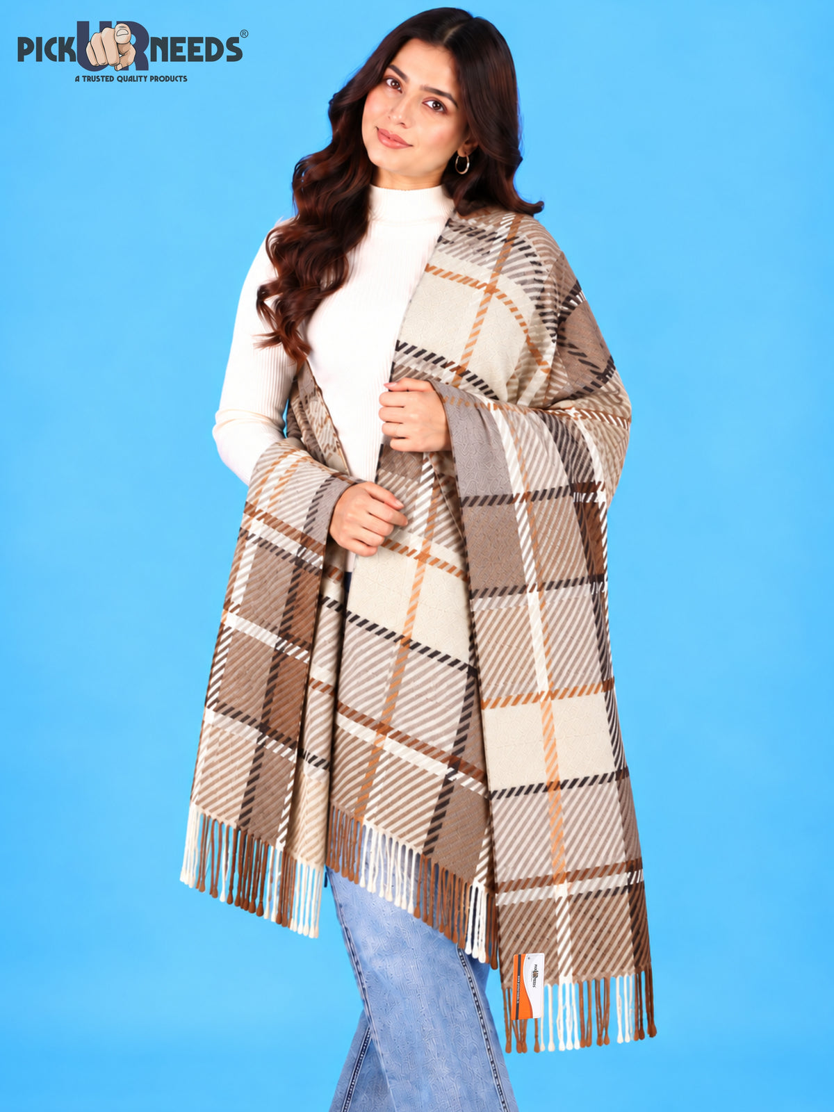 Pick Ur Needs Women's Winter Shawl & Muffler Soft Warm Checkered Printed Stole with Tassels Stylish Neck Wrap Scarf for Women & Girls