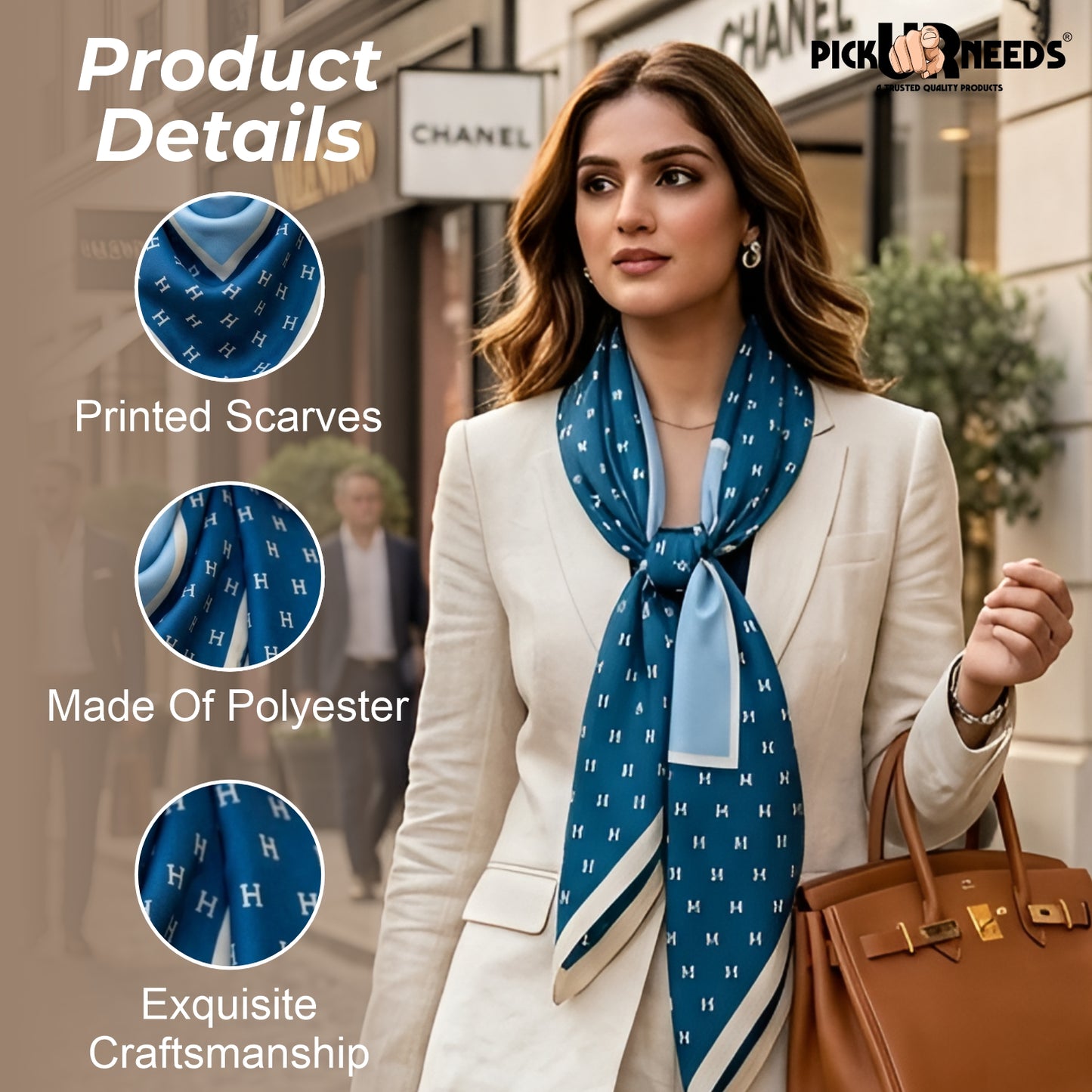 Pick Ur Needs Elegant Womens Premium Printed Satin Silk Feel Square Neck & Head Girls Scarf