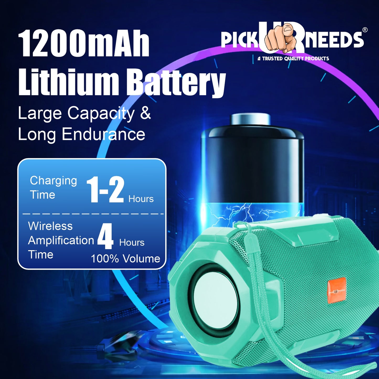 Pick Ur Needs 10W Rechargeable Wireless Bluetooth Speaker with Torch Light | 1200mAh Battery | Bluetooth 5.0 | FM Radio | USB/TF Card | AUX | TWS | Portable Outdoor Speaker
