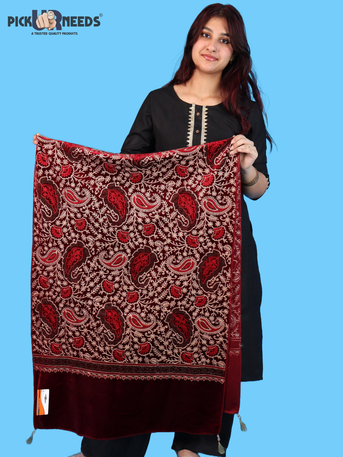 Pick Ur Needs Premium Winter Shawl for Women Ultra Soft & Cozy Warm Velvet Fabric with Rich Traditional Floral Design For Girls