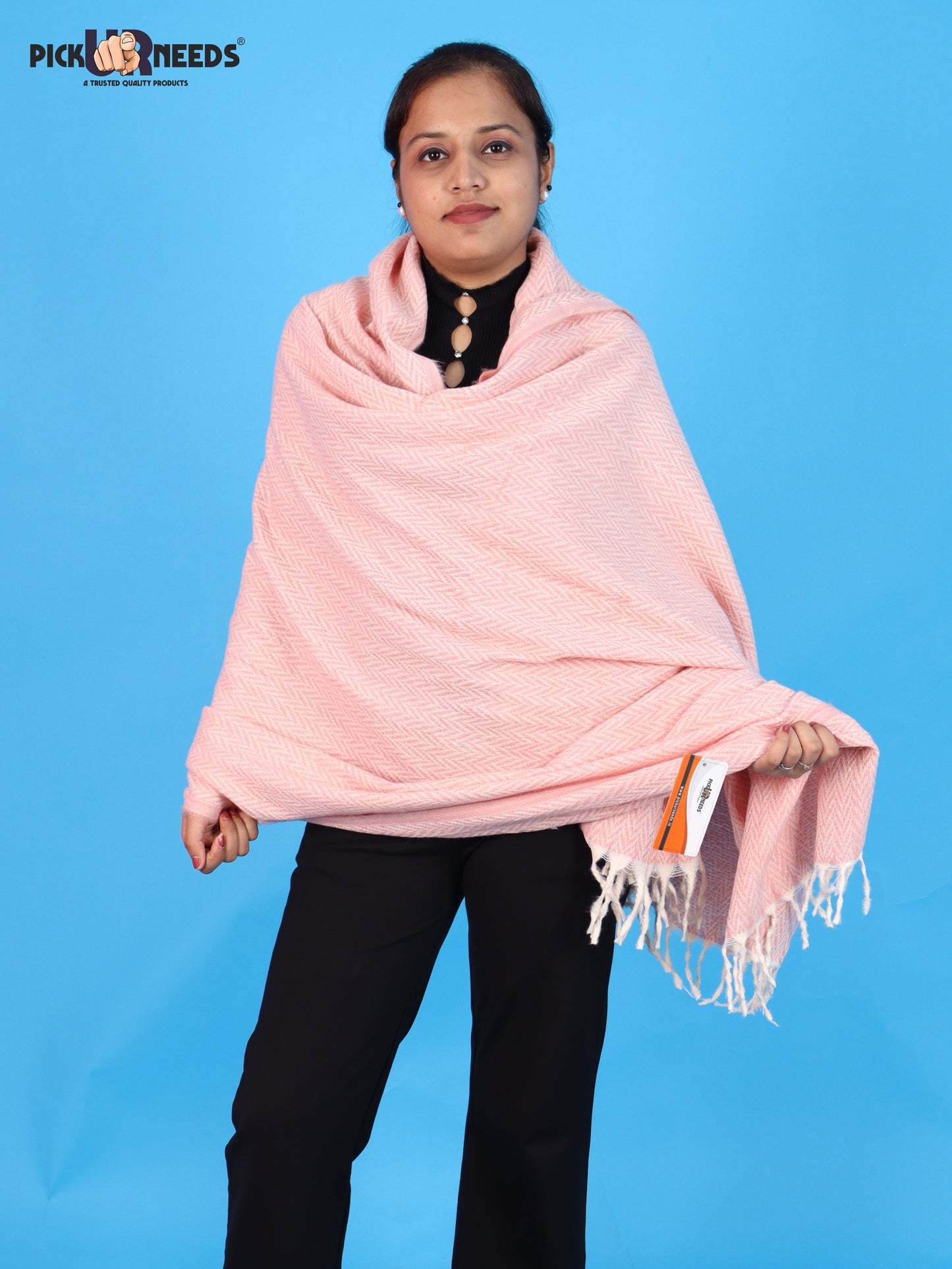 Pick Ur Needs Women’s Winter Muffler Shawl Soft & Warm Knitted Herringbone Wrap with Elegant Fringe Stole For Girls