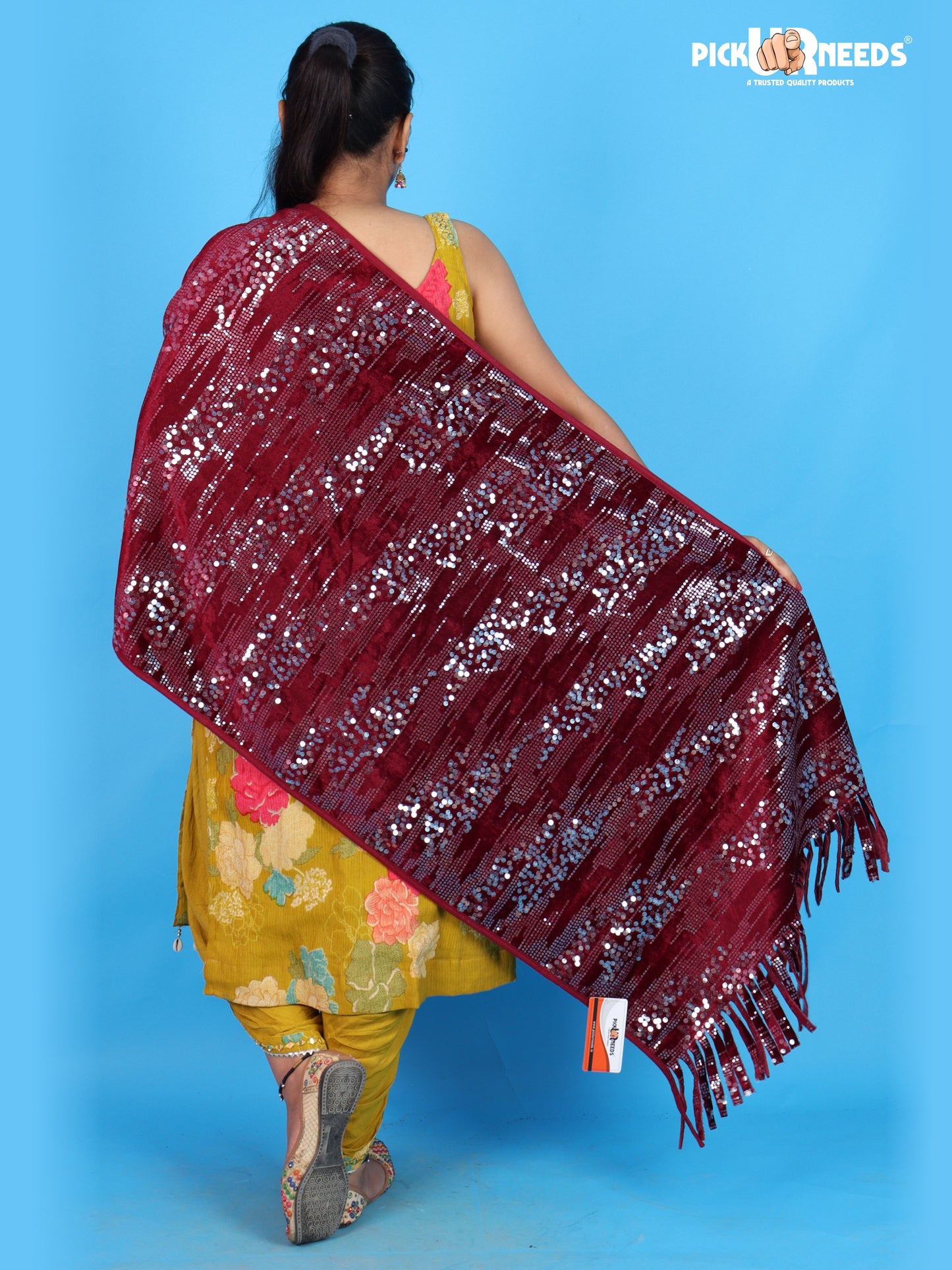 Pick Ur Needs Womens & Girls Shawl Stylish Sparkle Stole with Shimmering Sequin Design & Long Fringe Tassels For Festive, Wedding