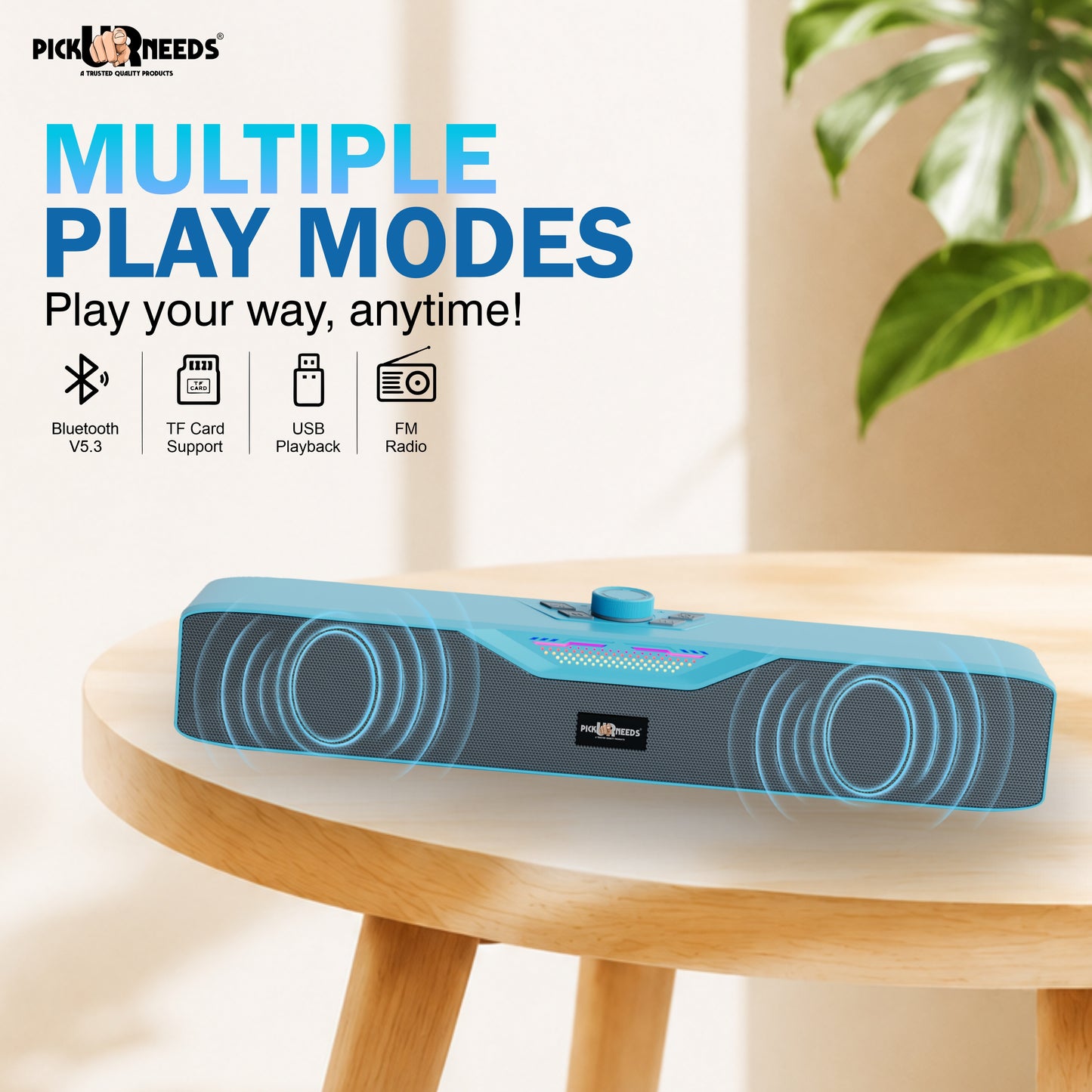 Pick Ur Needs Rechargeable Wireless Bluetooth Soundbar Speaker 20W with Dynamic RGB Lights Portable Sound Bar 1200mAh Battery