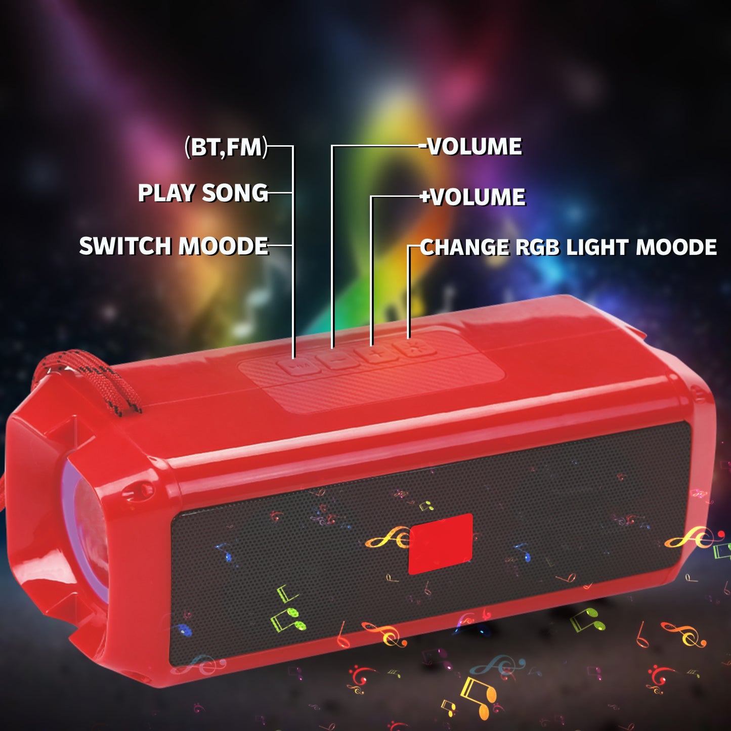 Pick Ur Needs Bluetooth 5.0 Portable Wireless Speaker with RGB Disco Light, 5 Light Modes, USB/TF Card Support & 3 Hours Playtime