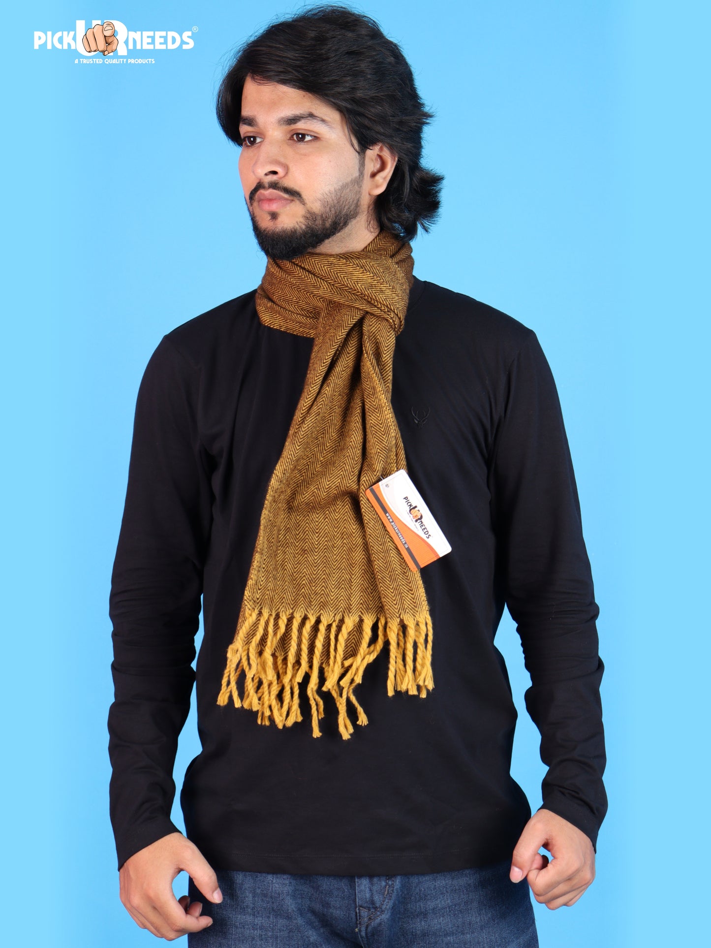 Pick Ur Needs Men's Muffler With Multi Color Strips Design Woolem Blend Fabric Stylish Tussles Ends Muffler For Men