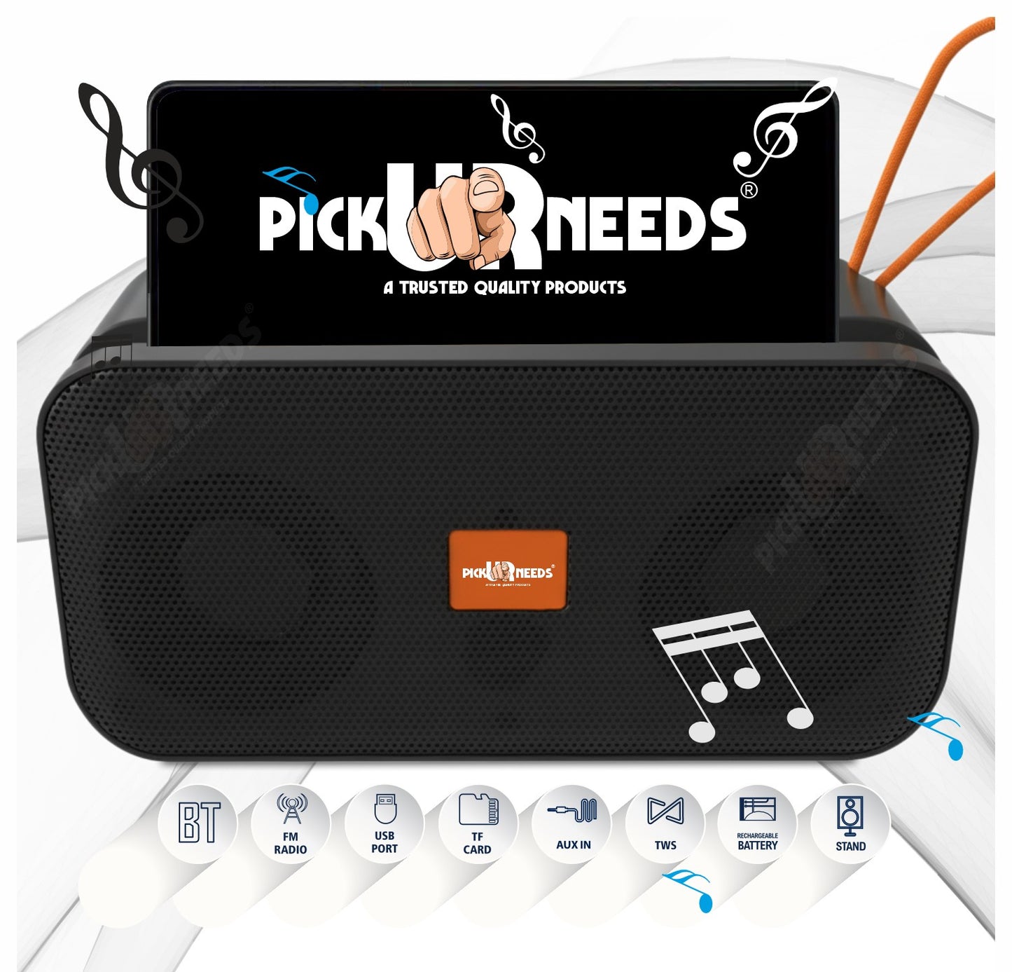 Pick Ur Needs 10W Portable Wireless Mini Bluetooth Speaker  1200mAh Battery  4H Playtime  Type-C, USB & TF Card Support